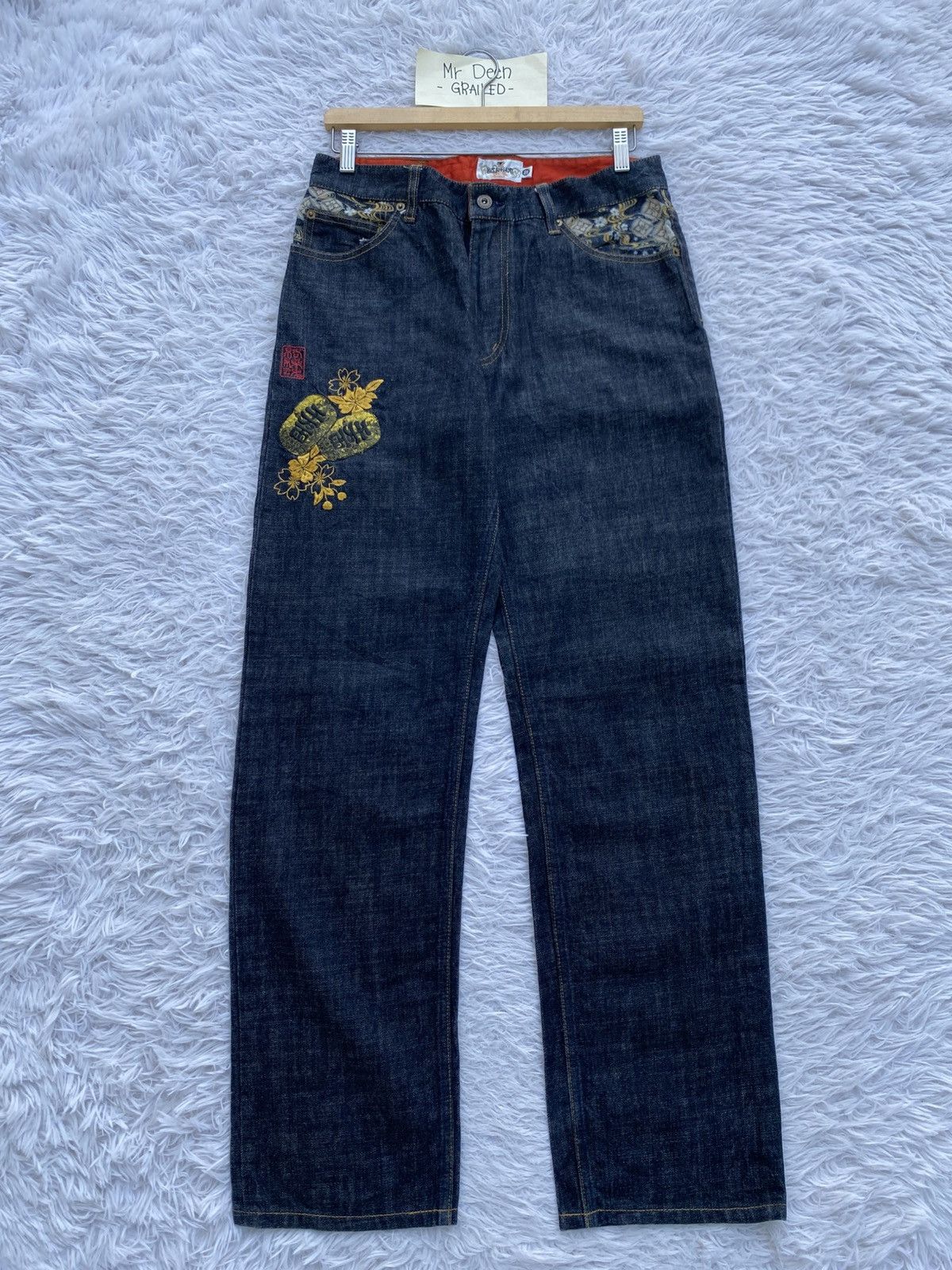 Japanese Brand Karakuri Tamashii Men's Jeans Pants Embroidered Japanese Size US 31 - 14 Thumbnail