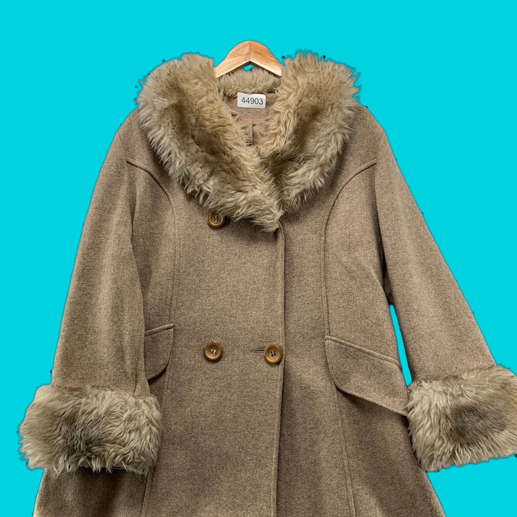 Sears VINTAGE Sears Fashion Wool Coat Womens M Double Breasted Faux Fur Collar Coat Beige 70s 60s Winter Mens Womens Size M / US 6-8 / IT 42-44 - 1 Thumbnail