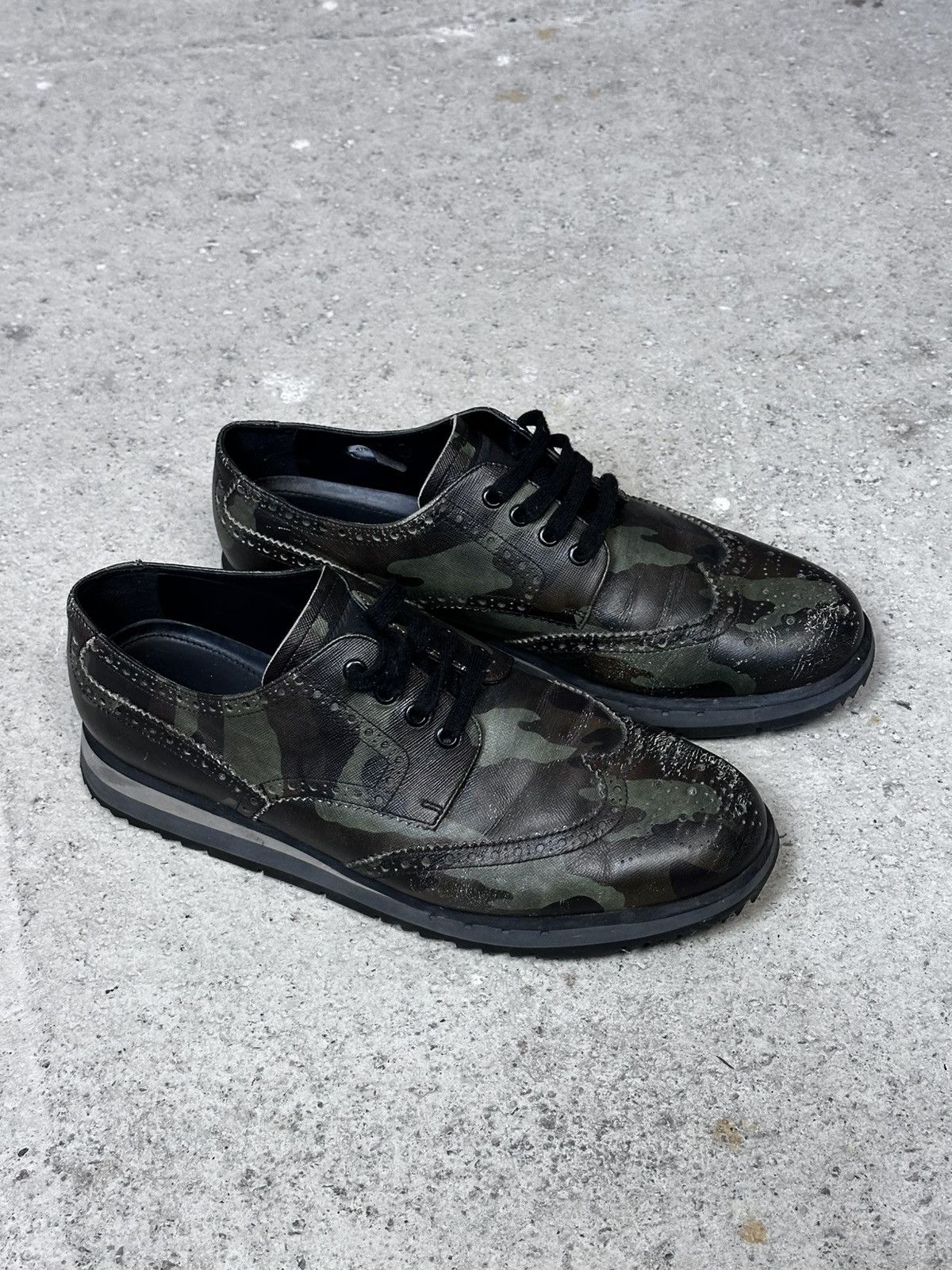 Prada Prada Mens Camo Full Brogue Derby Shoes size - 44/45 us - 11 Size US 11 / EU 44 - 1 Thumbnail