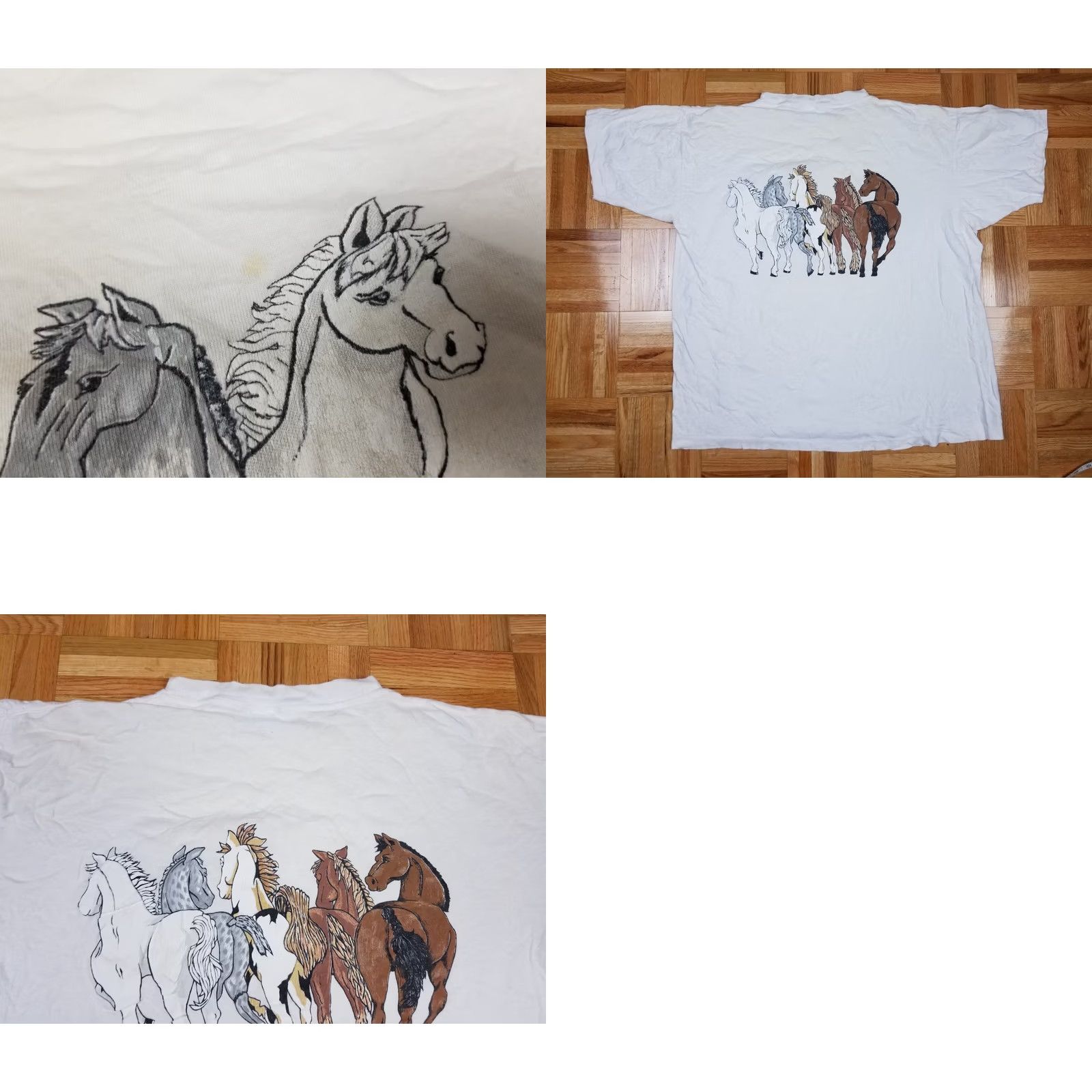 Vintage VINTAGE 90' WHITE COTTON T-SHIRT SZ LARGE 2 SIDE PRINT SINGLE STITCH HORES Size US L / EU 52-54 / 3 - 8 Thumbnail