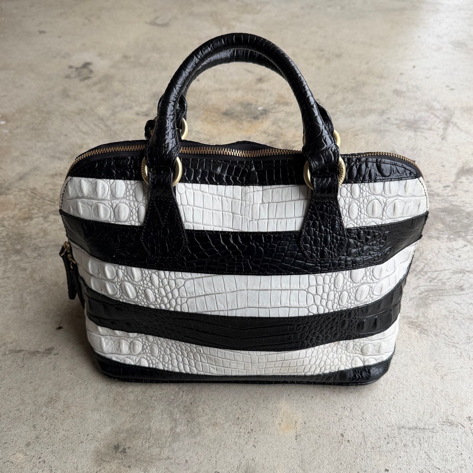 BRAHMIN Rare Brahmin stripes Croc Embossed Leather Satchel Bag purse Size ONE SIZE - 3 Thumbnail