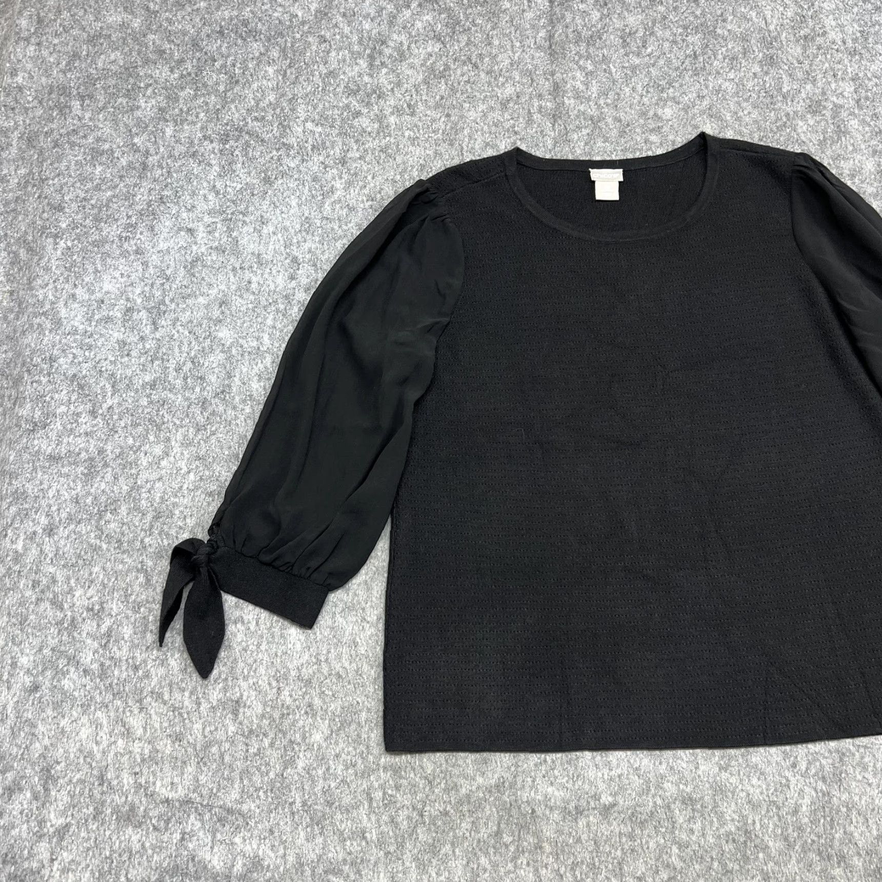 Vintage Chico's Womens Blouse Shirt Petite 2P Black Crew Neck Balloon Sleeve Tie Cuff Knit Top Size XS / US 0-2 / IT 36-38 - 4 Thumbnail