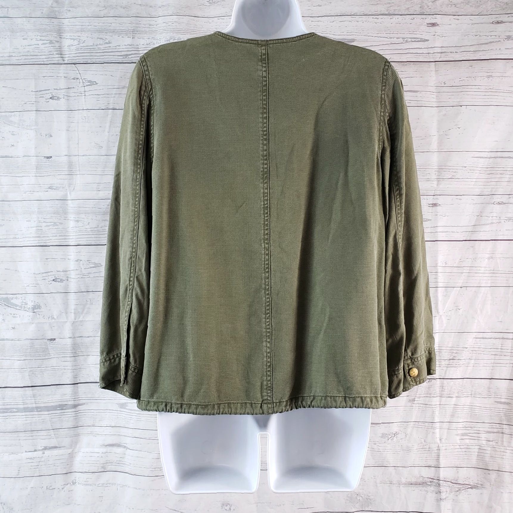 Market Market & Spruce Womens Jacket L Solid Green Snap Buttons Rayon Jacket Womens Large Green Snap Buttons Casual Basic Jacket Size L / US 10 / IT 46 - 4 Thumbnail