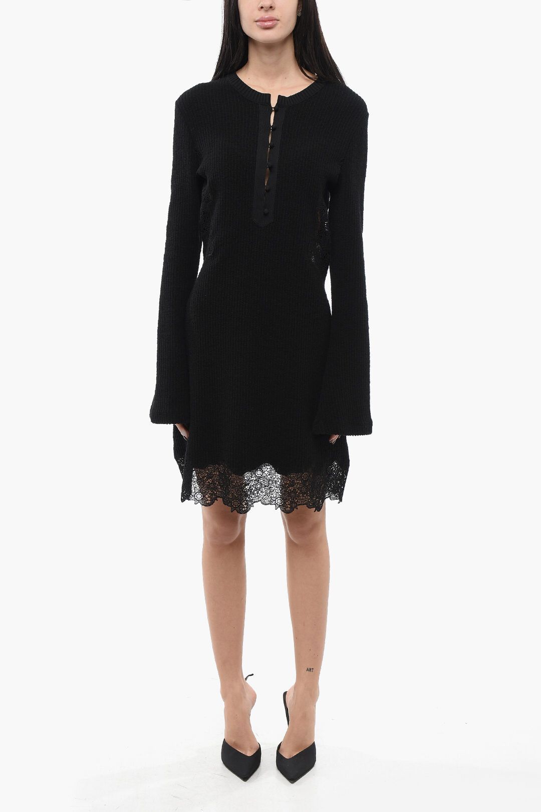 Chloe og1mm1125 Wool Ribbed Dress in Black Size M / US 6-8 / IT 42-44 - 1 Thumbnail