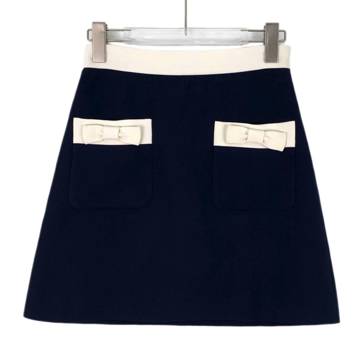 Miu Miu Miu Miu Navy Bow Cotton Casual Mini Skirt K26WX Size 26" / US 2 / IT 38 - 1 Thumbnail