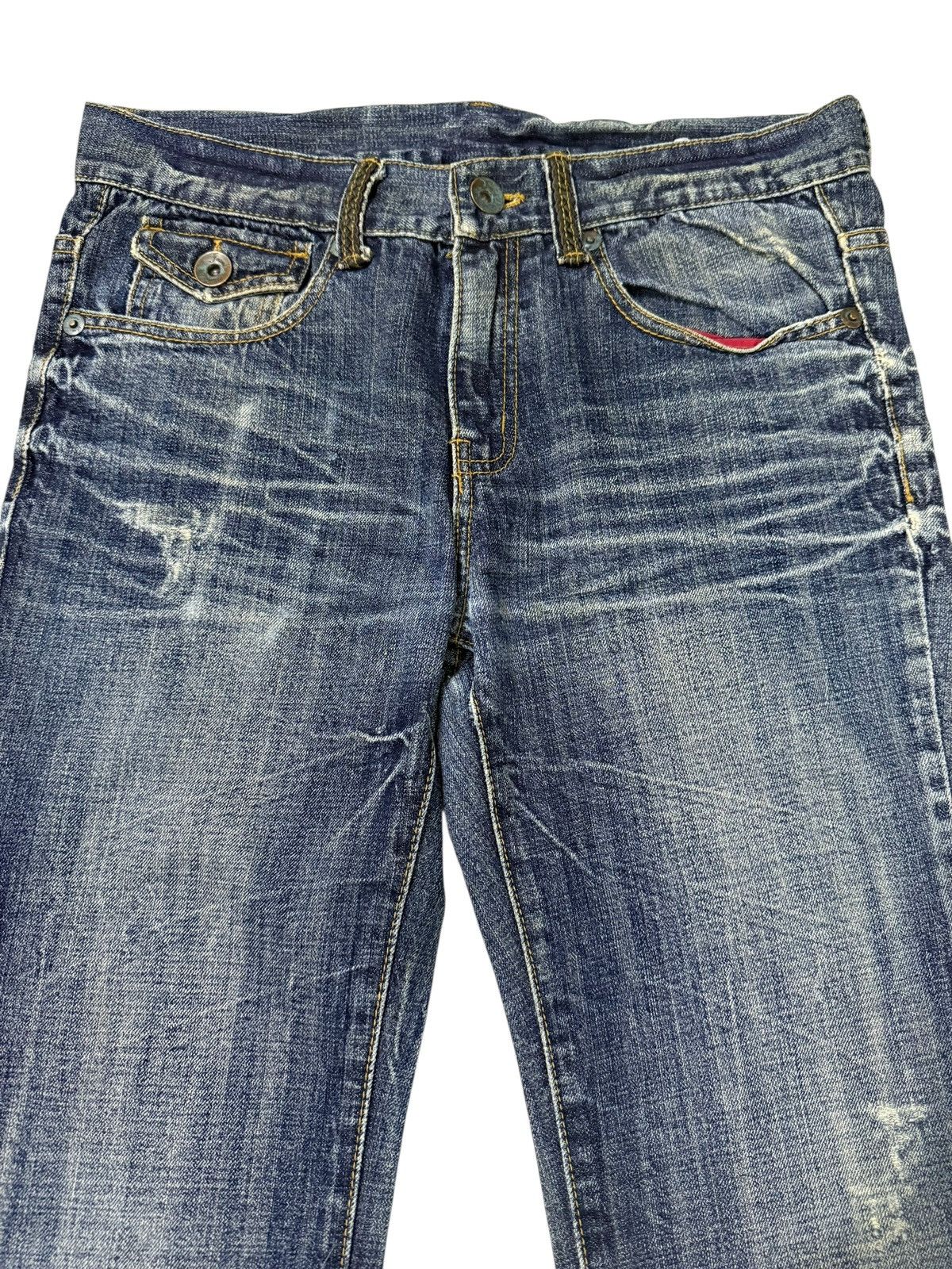 Japanese Brand Flared Jeans Russ.k Distressed Denim Nice Design Boot Cut Size US 33 - 3 Thumbnail