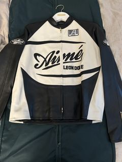Aime Leon Dore Leather Café Racer Jacket Black/White Men's - SS23 - US