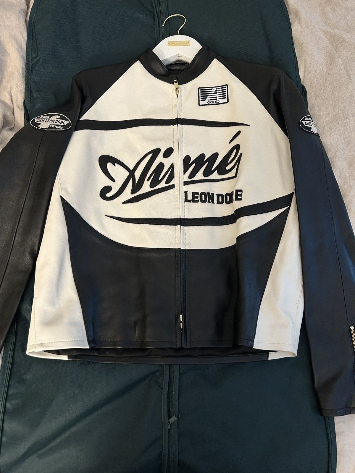image of Aime Leon Dore Leather Café Racer Jacket in Black, Men's (Size Large)