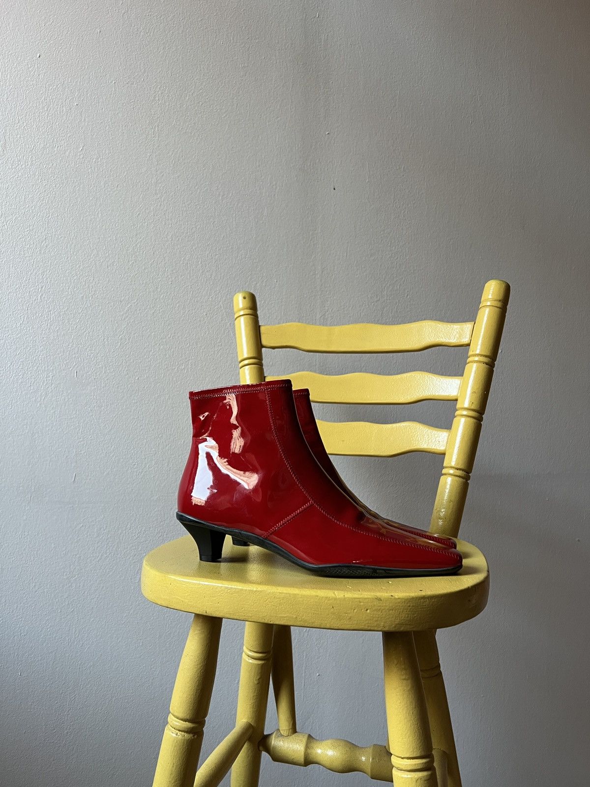 Prada Prada Patent Red Leather Low Heel Boots Platforms Size US 7.5 / IT 37.5 - 5 Thumbnail