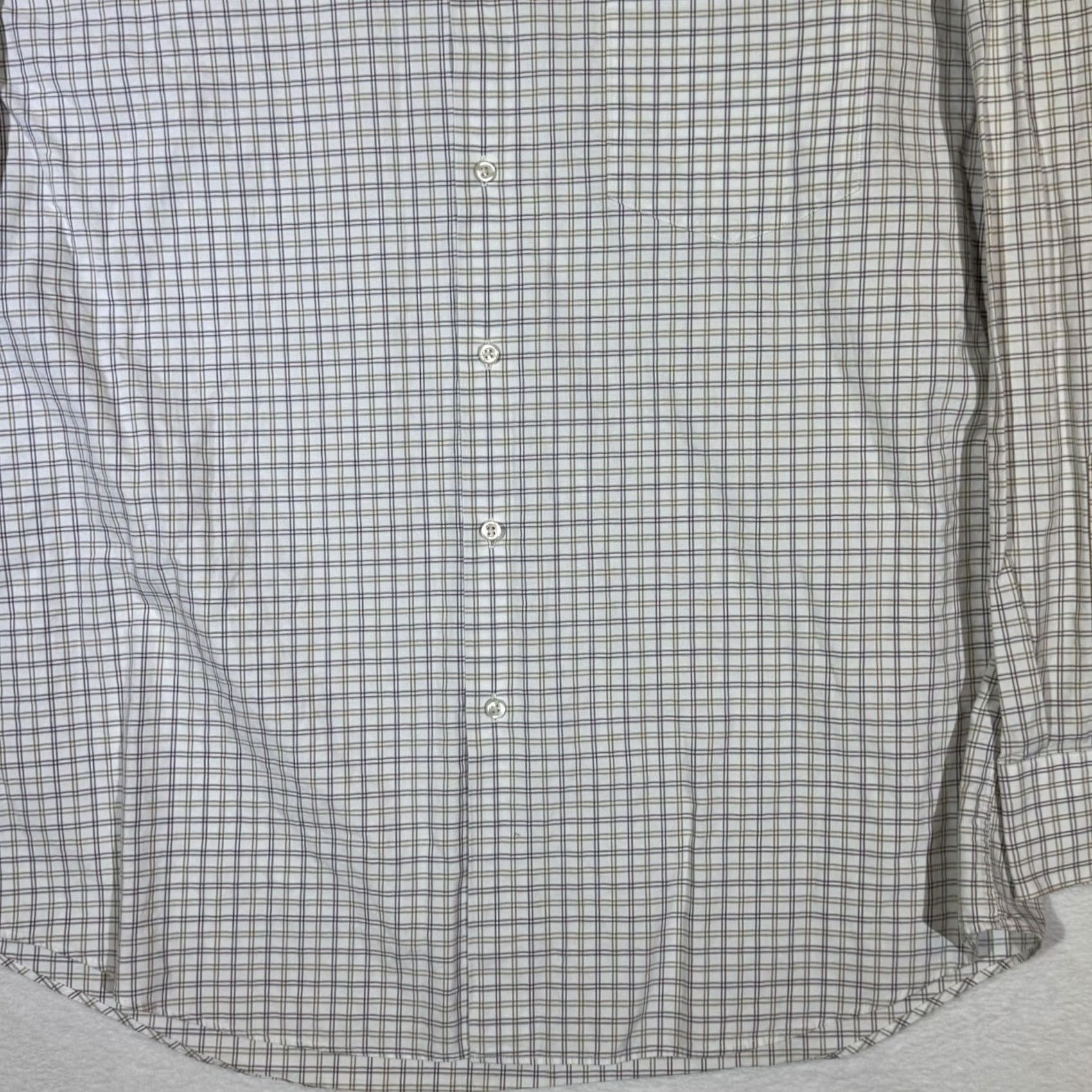Hugo Boss VINTAGE Hugo Boss Dress Shirt White Gray Plaid 17 neck 34-35 sleeve Long Sleeve Mens Size 34R - 6 Thumbnail