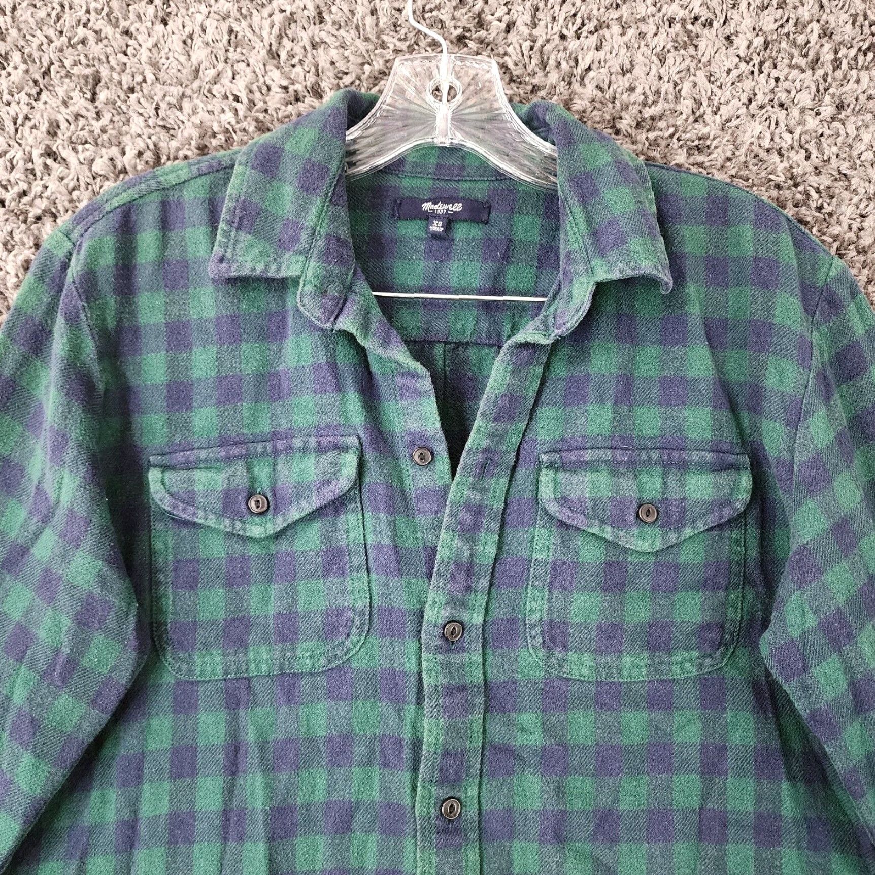 Madewell MADewell Mens Plaid Flannel Button-Up Shirt Long Sleeve Green Blue XS Size US XS / EU 42 / 0 - 3 Thumbnail
