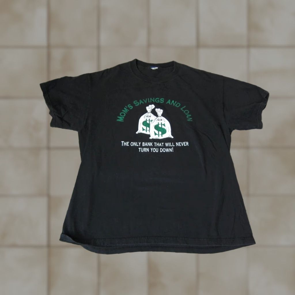 Vintage VINTAGE Mom Shirt Adult Medium Black Bank of Mom Money Bags Casual Tee Mens Shirt M Black 80s Classic School Mens Size US M / EU 48-50 / 2 - 1 Thumbnail