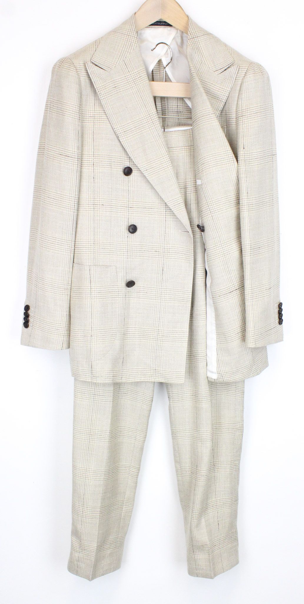 image of Suitsupply La Spalla Uk36S Wool Silk Linen Brown Double-Breast 66962, Men's