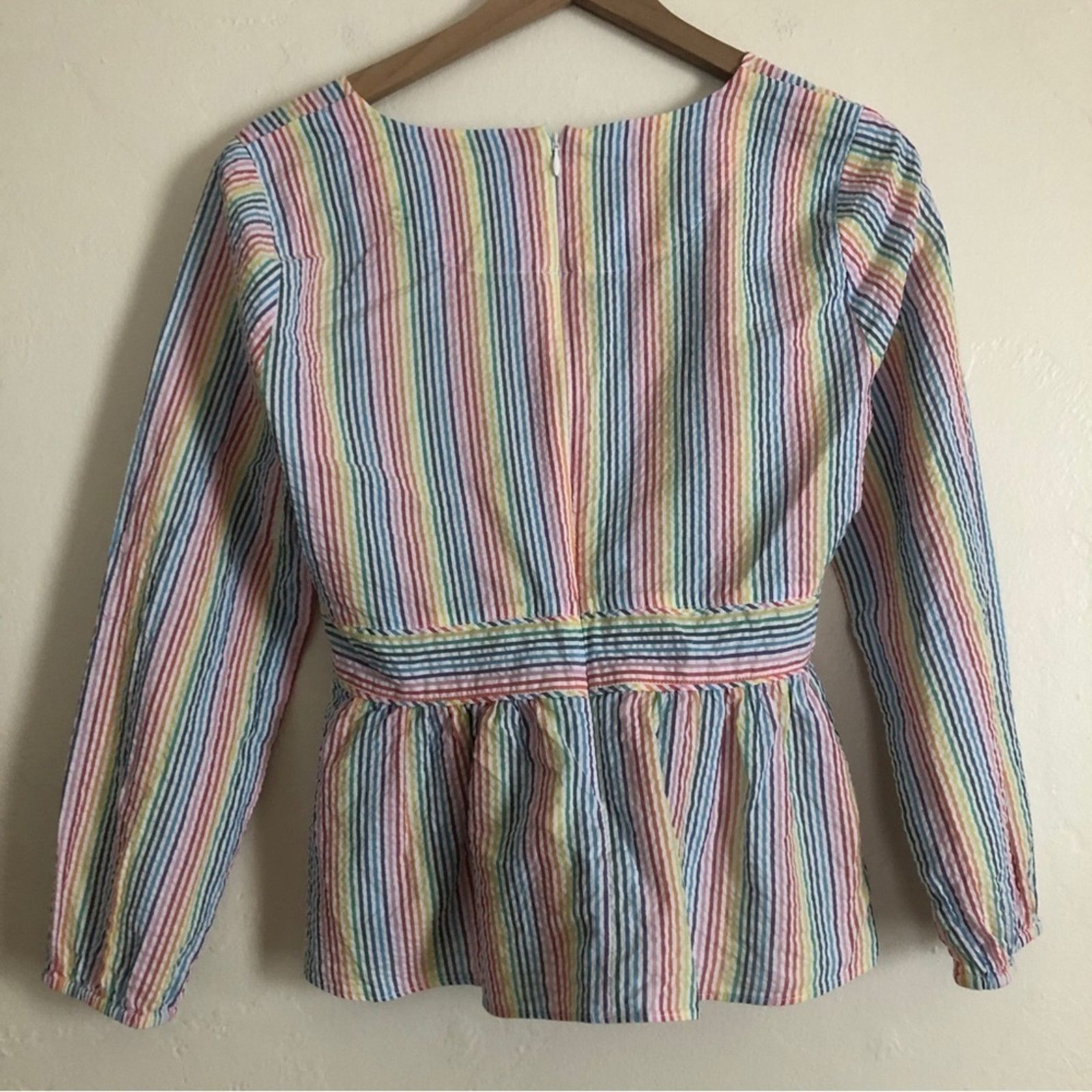 Other Rainbow Striped V-Neck Long Sleeve Peplum Blouse Top Size M / US 6-8 / IT 42-44 - 7 Thumbnail
