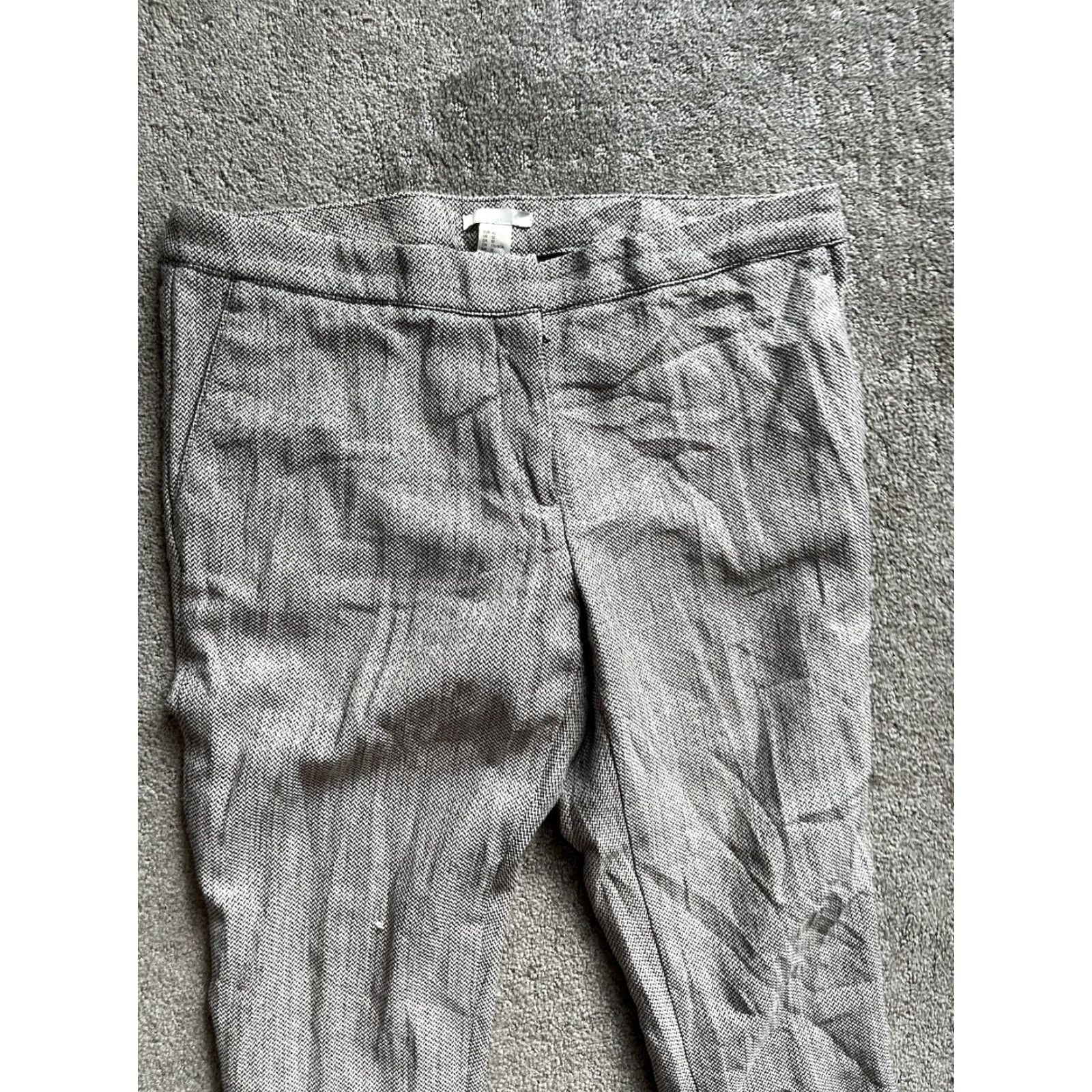 H&M H&M Women's Dress Pants Gray Herringbone Size 12 Flat Front Tapered Polyester Blend Office Casual Womens Size 34" / US 12 / IT 48 - 2 Thumbnail