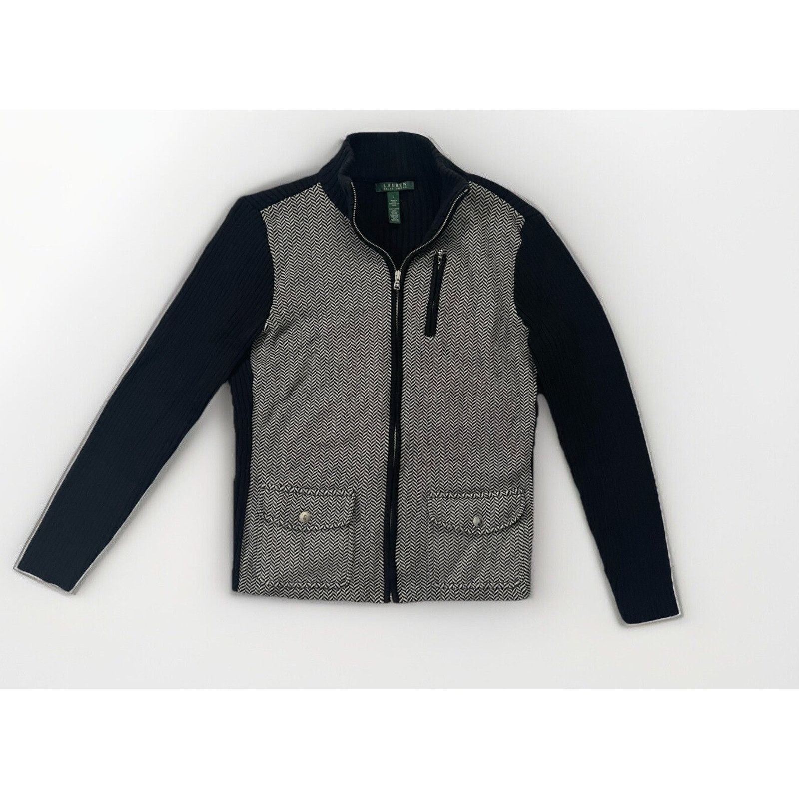 Polo Ralph Lauren Ralph Lauren Black And White Herringbone Cotton Knit Large Size L / US 10 / IT 46 - 1 Thumbnail
