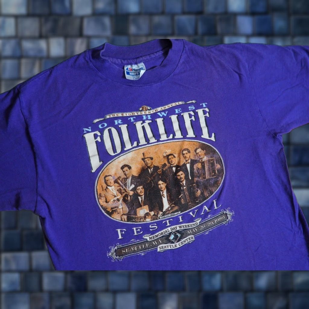 Hanes VTG 80s Hanes Seattle Folklife Festival Music Folk Purple Tee T-Shirt Men M Size US M / EU 48-50 / 2 - 1 Thumbnail