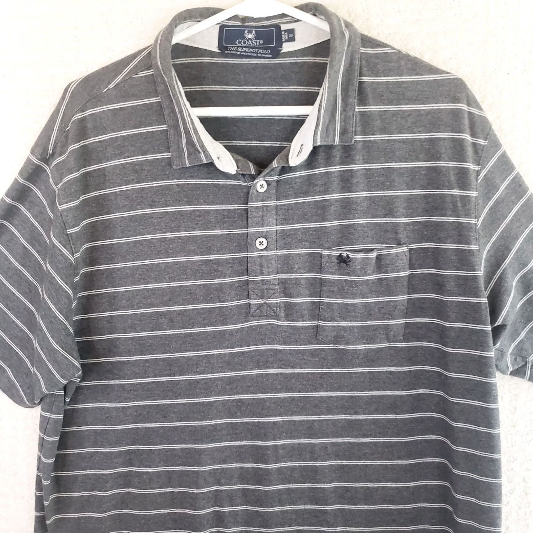 Vintage Coast Slipknot Polo Charcoal White Striped Men XL Polo Short Sleeve Knit Stretch Coast Crab Logo Embroidered Casual Activewear Party/Golf Vintage: No Size US XL / EU 56 / 4 - 3 Thumbnail