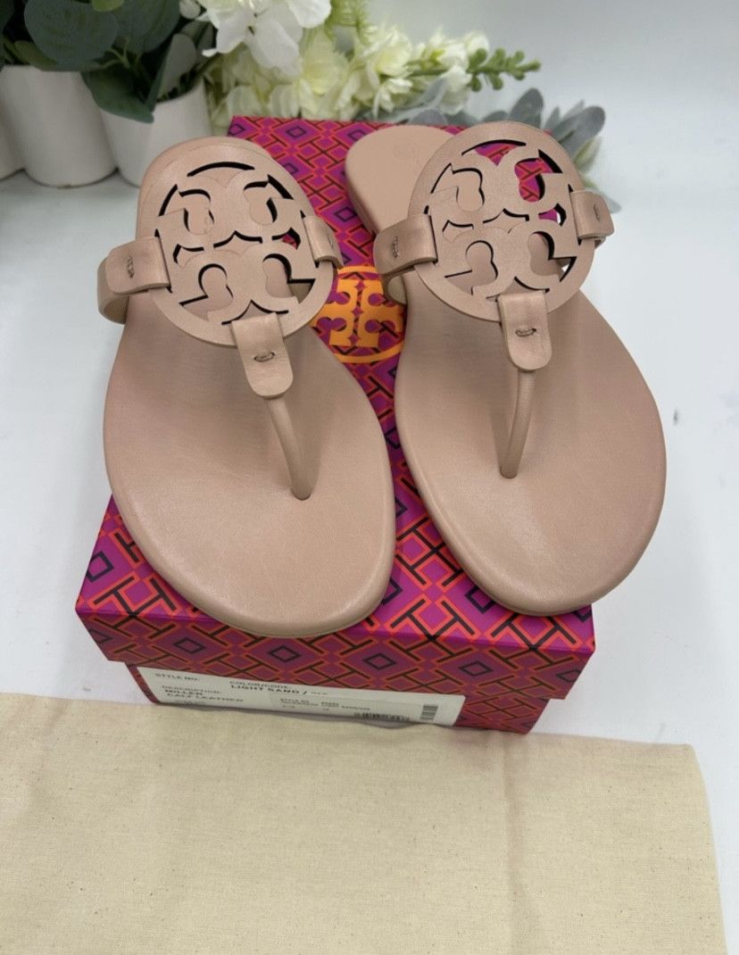Tory Burch TORY BURCH MILLER calf leather sandals light sand size 10 Size US 10 / IT 40 - 1 Thumbnail