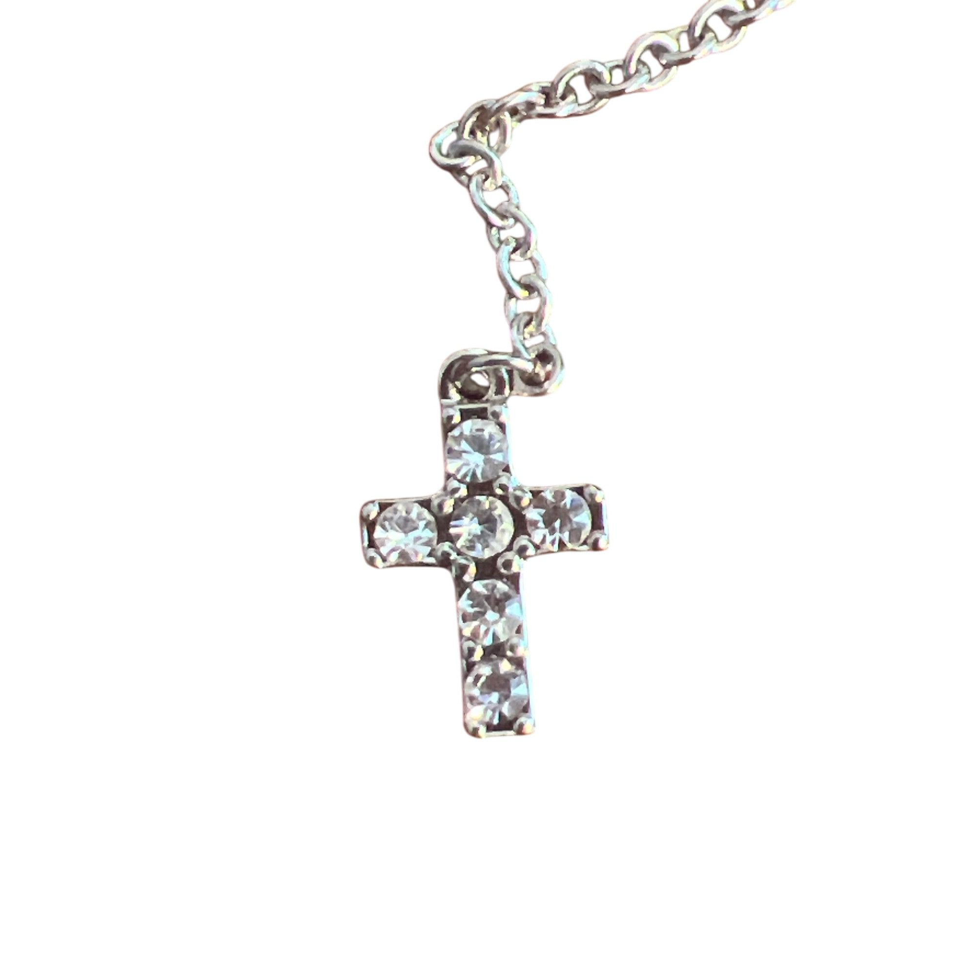Other Vintage Silver Tone Cross Y Necklace Clear Rhinestones Lobst Size ONE SIZE - 2 Thumbnail