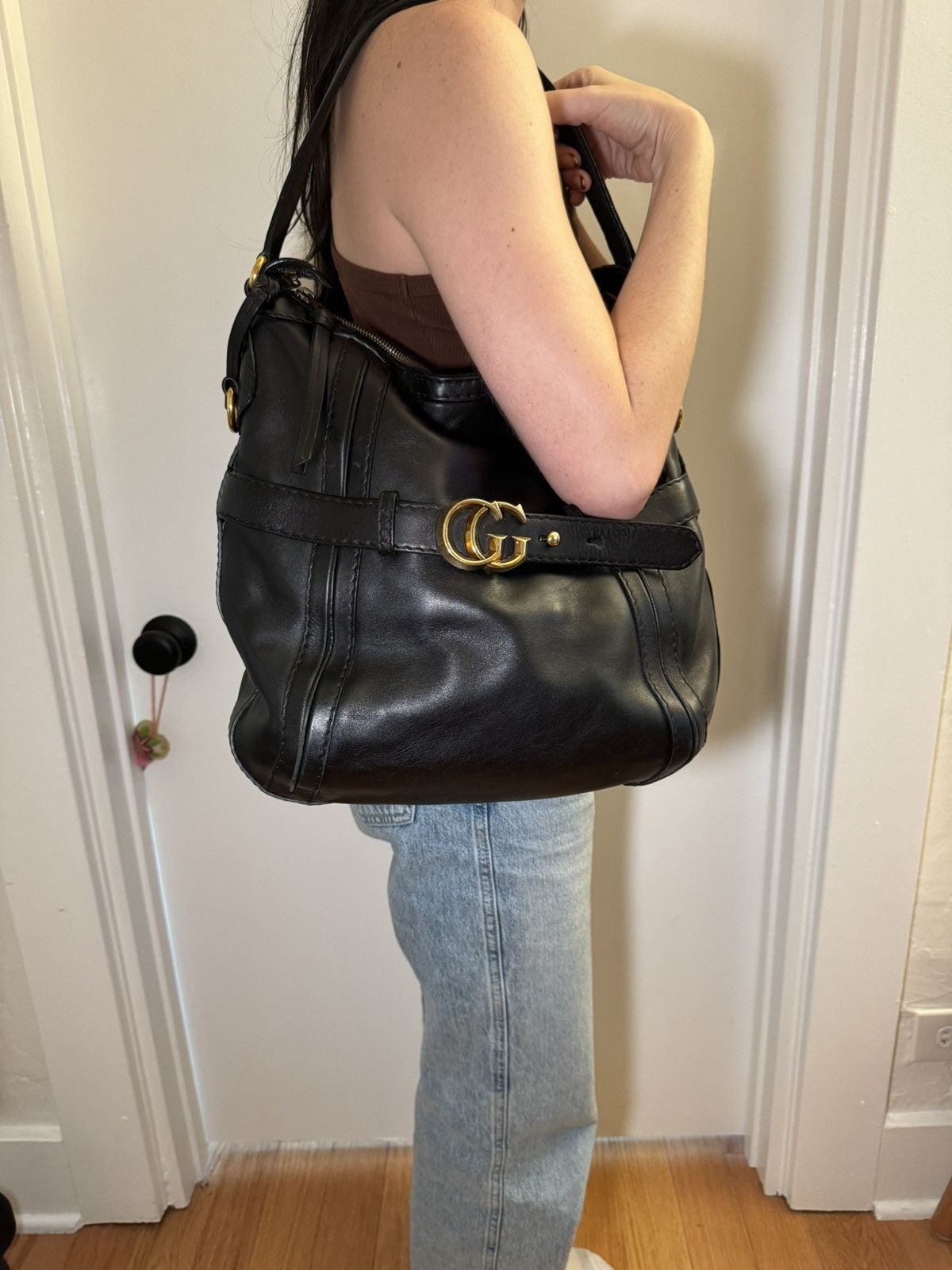 Gucci GUCCI Black Leather GG Running Medium Double G Hobo Bag Size ONE SIZE - 21 Thumbnail