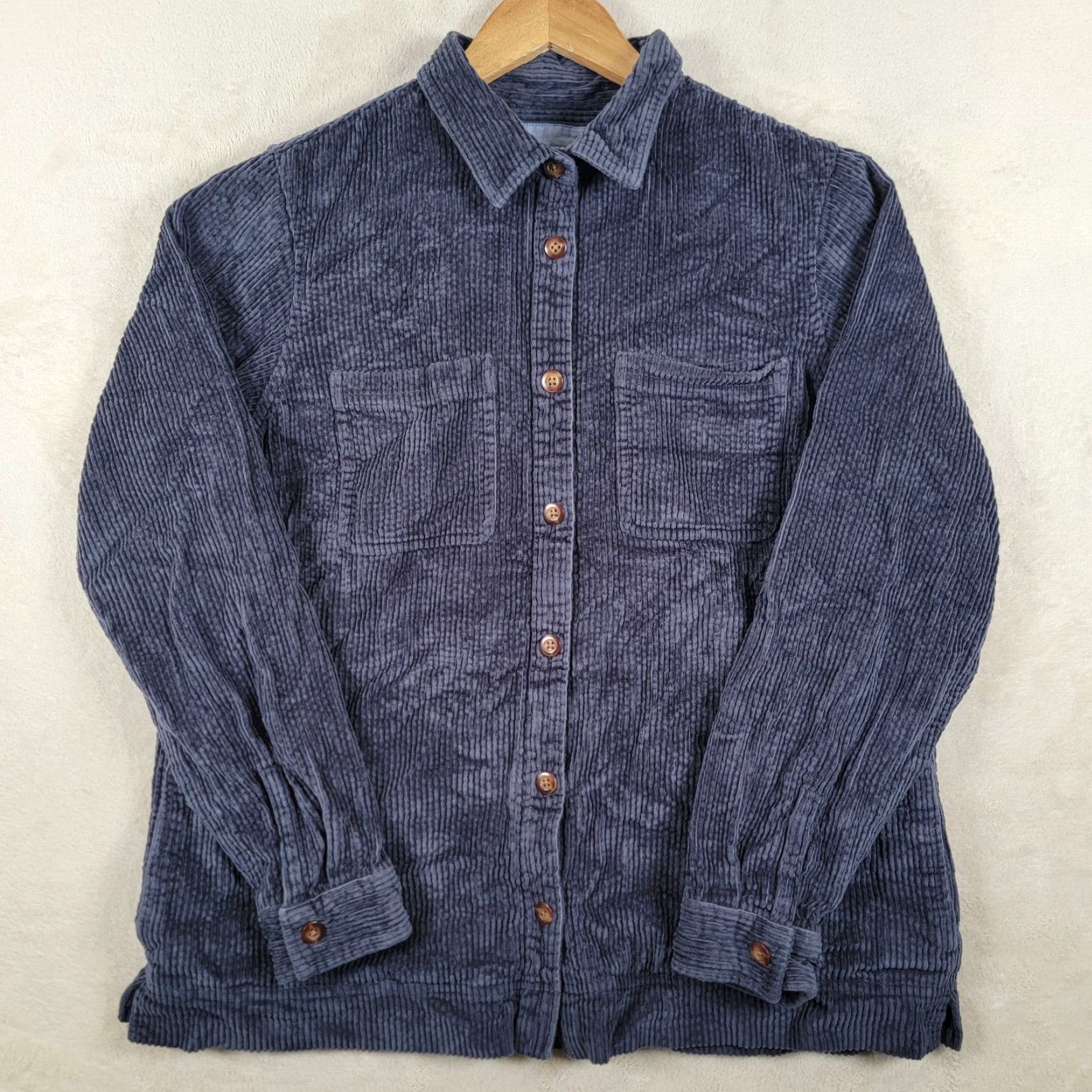 Vintage LL Bean Shirt Womens Med Blue Corduroy Button Up Overshirt Shacket Wide Wale Size M / US 6-8 / IT 42-44 - 2 Thumbnail