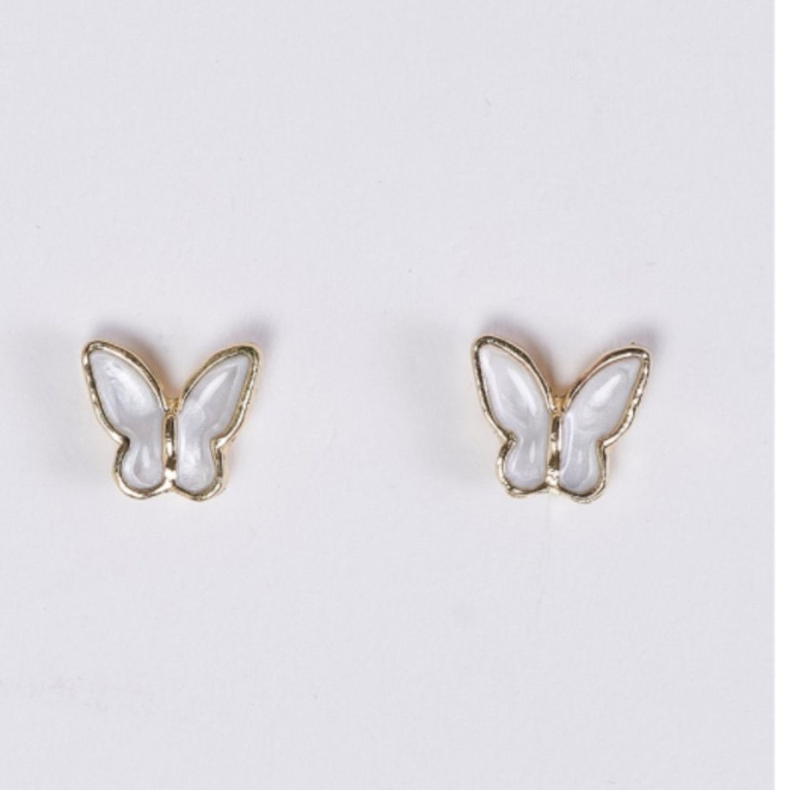Other Gold & White Butterfly Shaped Stud Earrings Size ONE SIZE - 2 Thumbnail