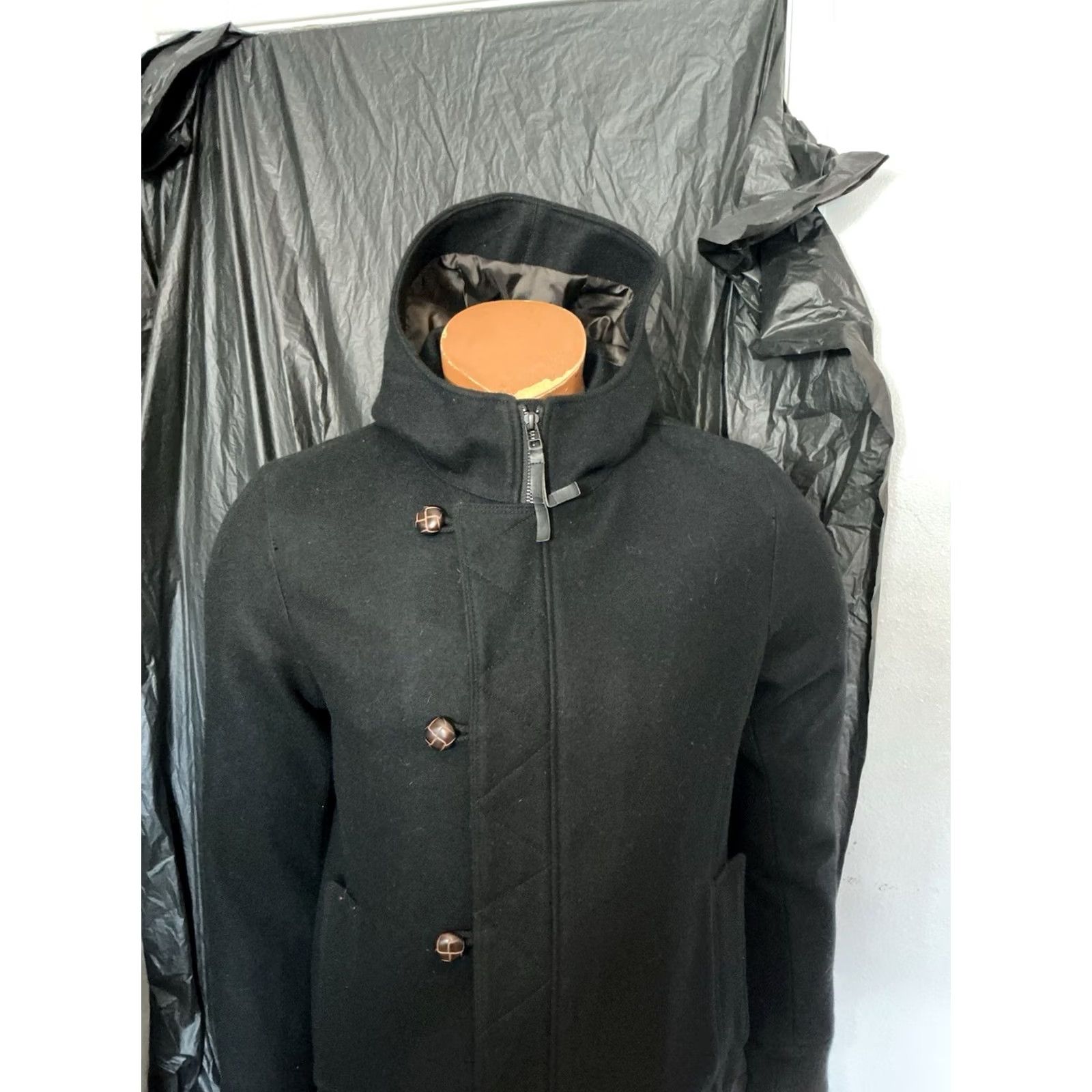 Vintage VINTAGE Boycott Japan Black Wool Military Full Zip Button Hooded Duffle Jacket Sz. 3 Mens Hooded Jacket Boys? Size US S / EU 44-46 / 1 - 8 Thumbnail