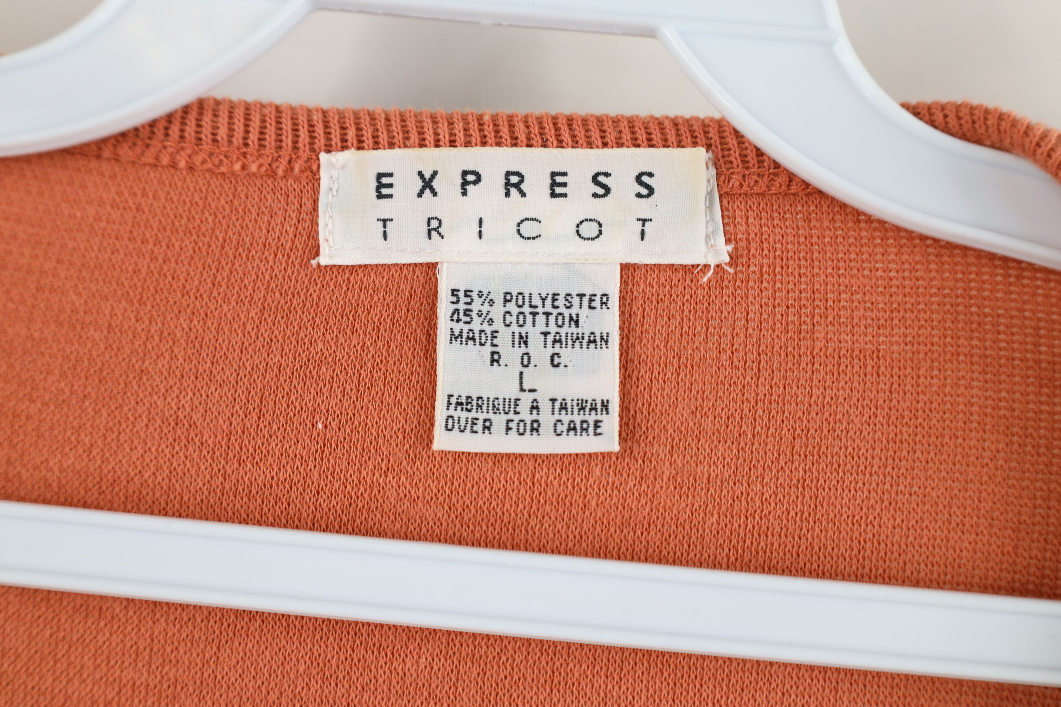 Express × Vintage Vintage 90s Express Thermal Ribbed Knit T-Shirt Pale Orange Size L / US 10 / IT 46 - 10 Thumbnail