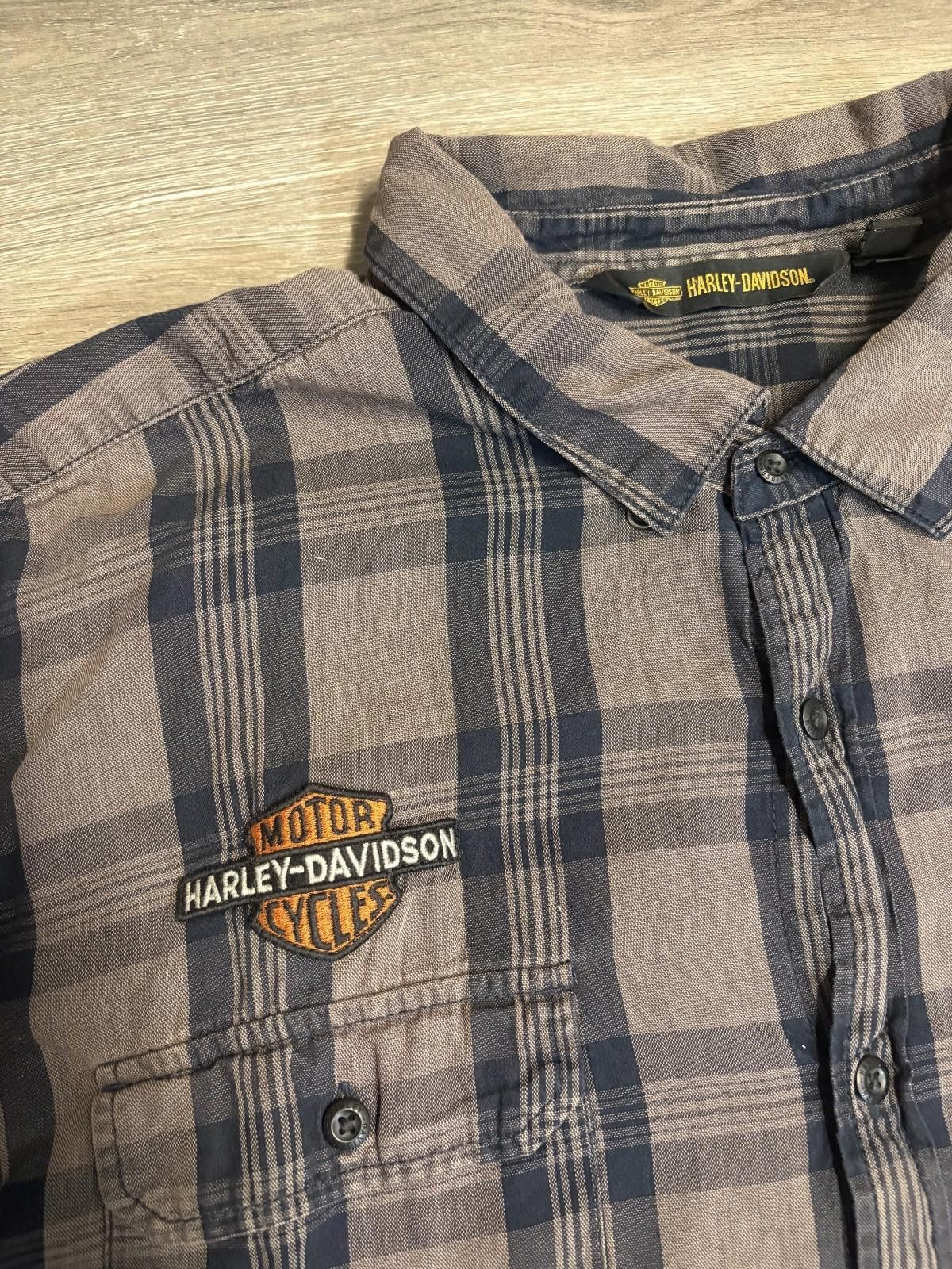 Harley Davidson Harley Davidson Shirt Mens 3XL Grey Plaid Short Sleeve Size US XXL / EU 58 / 5 - 6 Thumbnail