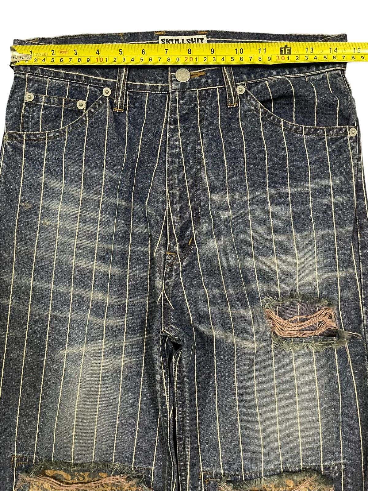 14th Addiction Vintage Japanese Skull Shit Distressed Style Stripe Jeans Size US 29 - 12 Thumbnail
