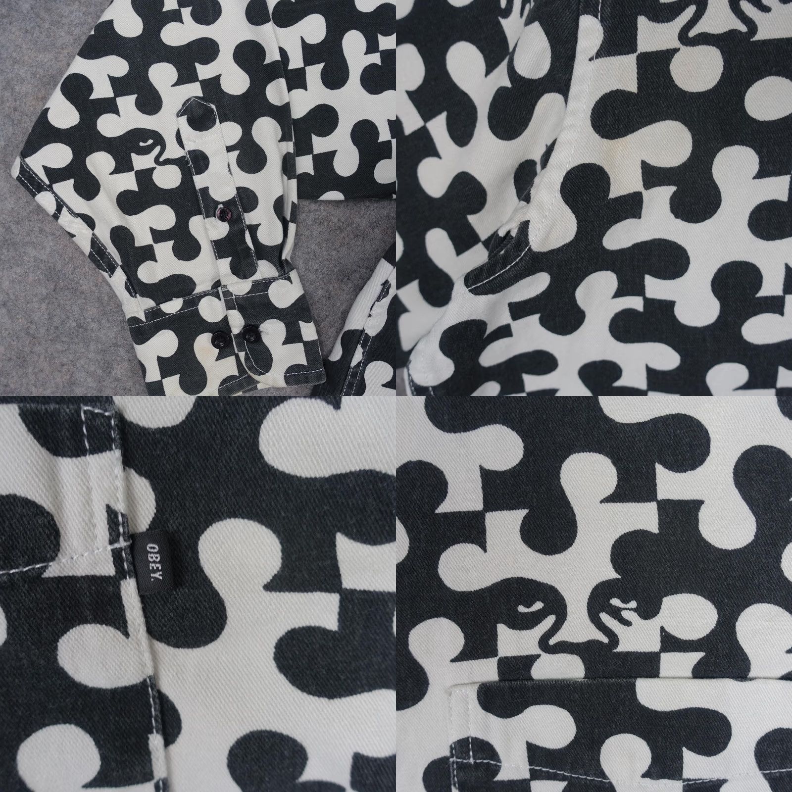 Obey VINTAGE OBEY Shirt Geometric Pattern Button-Up Long Sleeve Black White Mens Large Size US L / EU 52-54 / 3 - 8 Thumbnail