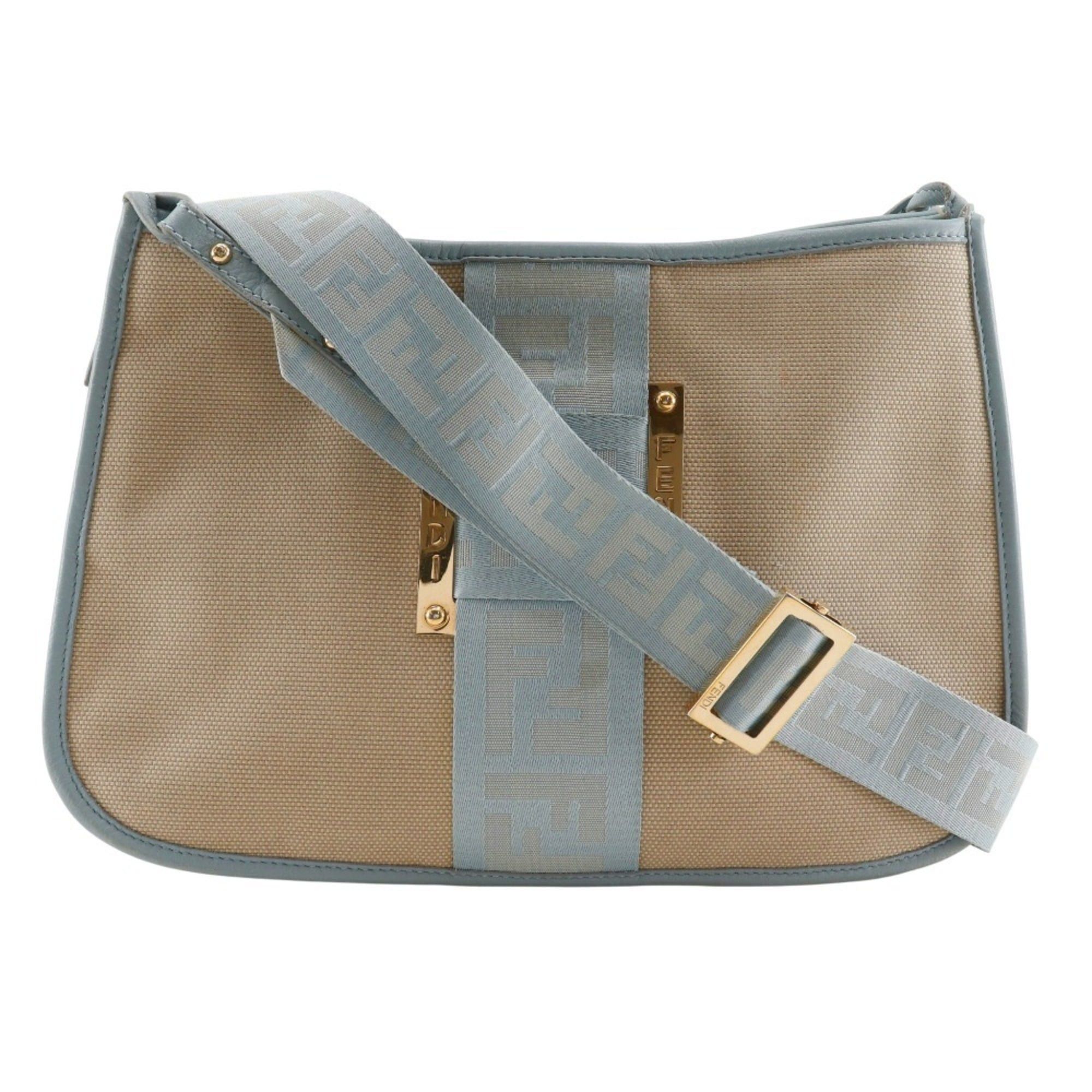 Fendi Fendi FF Shoulder Bag 8BT084 Canvas Beige/Light Blue A5 Magnetic Type Women's Size ONE SIZE - 1 Thumbnail