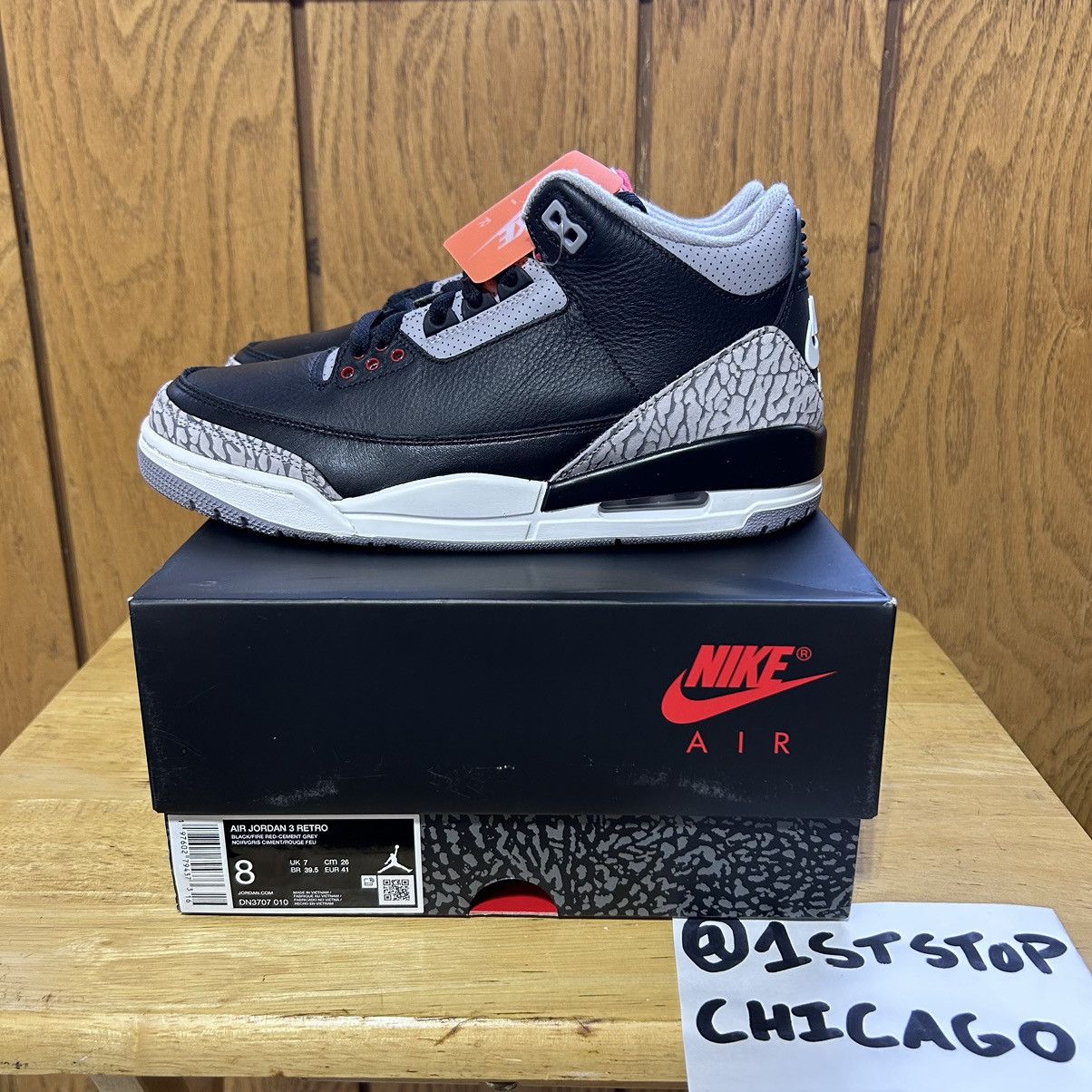 Designer × Jordan Brand × Nike Nike Air Jordan 3 Retro Black Cement Men's Size 8 NEW Size US 8 / EU 41 - 7 Thumbnail