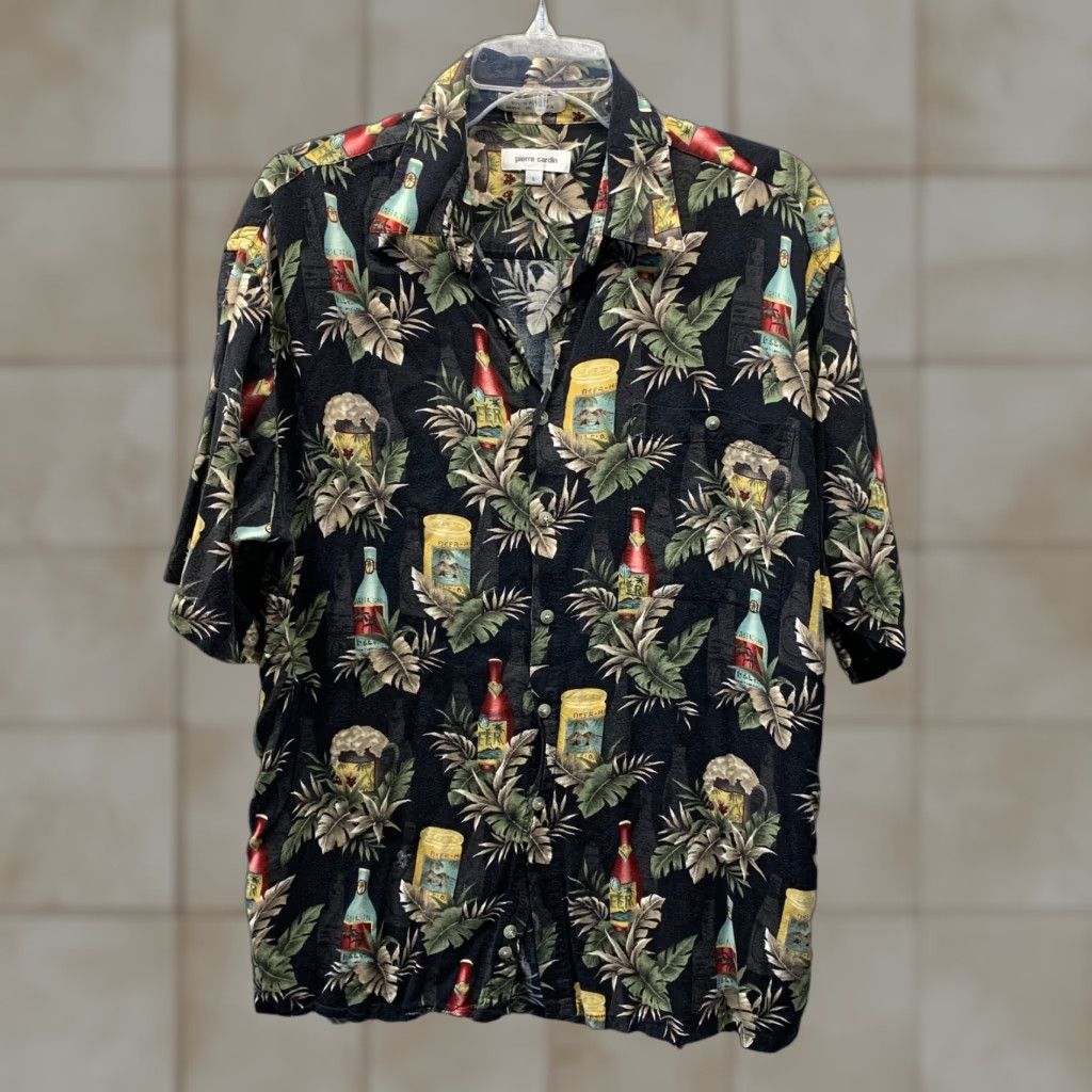 Pierre Cardin VINTAGE Pierre Cardin Shirt Mens Large Black Floral Palms Rayon Viscose Light Knit Casual Party/Travel Button-Up Short Sleeve Size US L / EU 52-54 / 3 - 1 Thumbnail