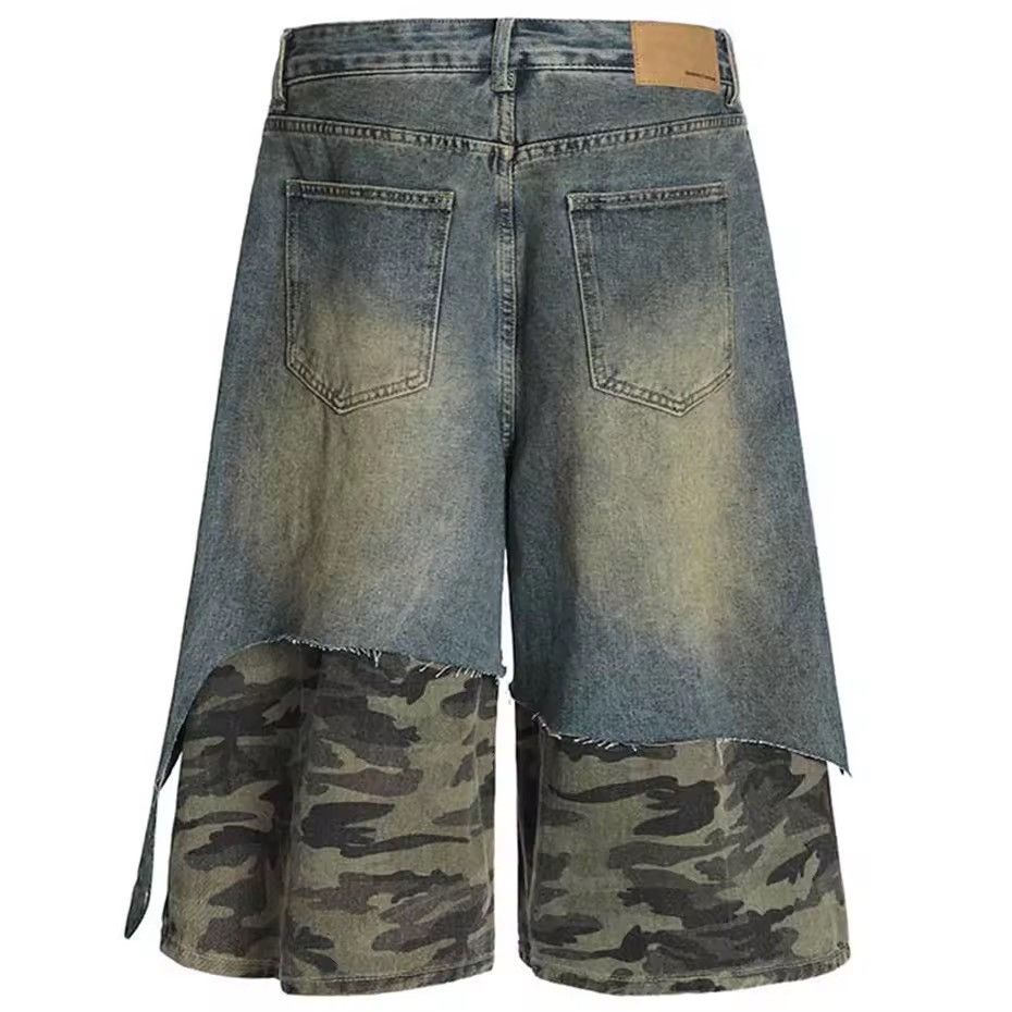 Other Patchwork Camouflage Hole Loose Jeans Retro Shorts Size US 33 - 3 Thumbnail