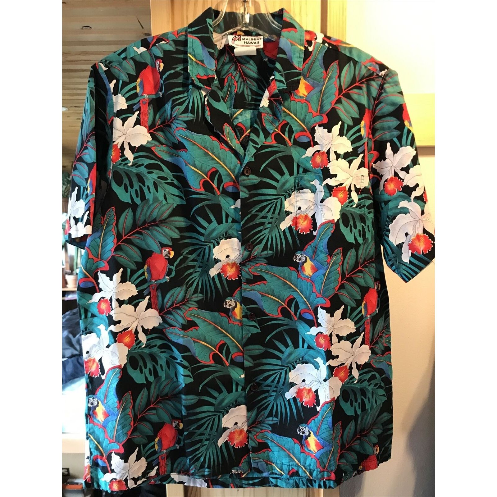 Other Malihini VTG Mens L Parrot Black Green Floral Hawaiian Shirt Size US L / EU 52-54 / 3 - 2 Thumbnail