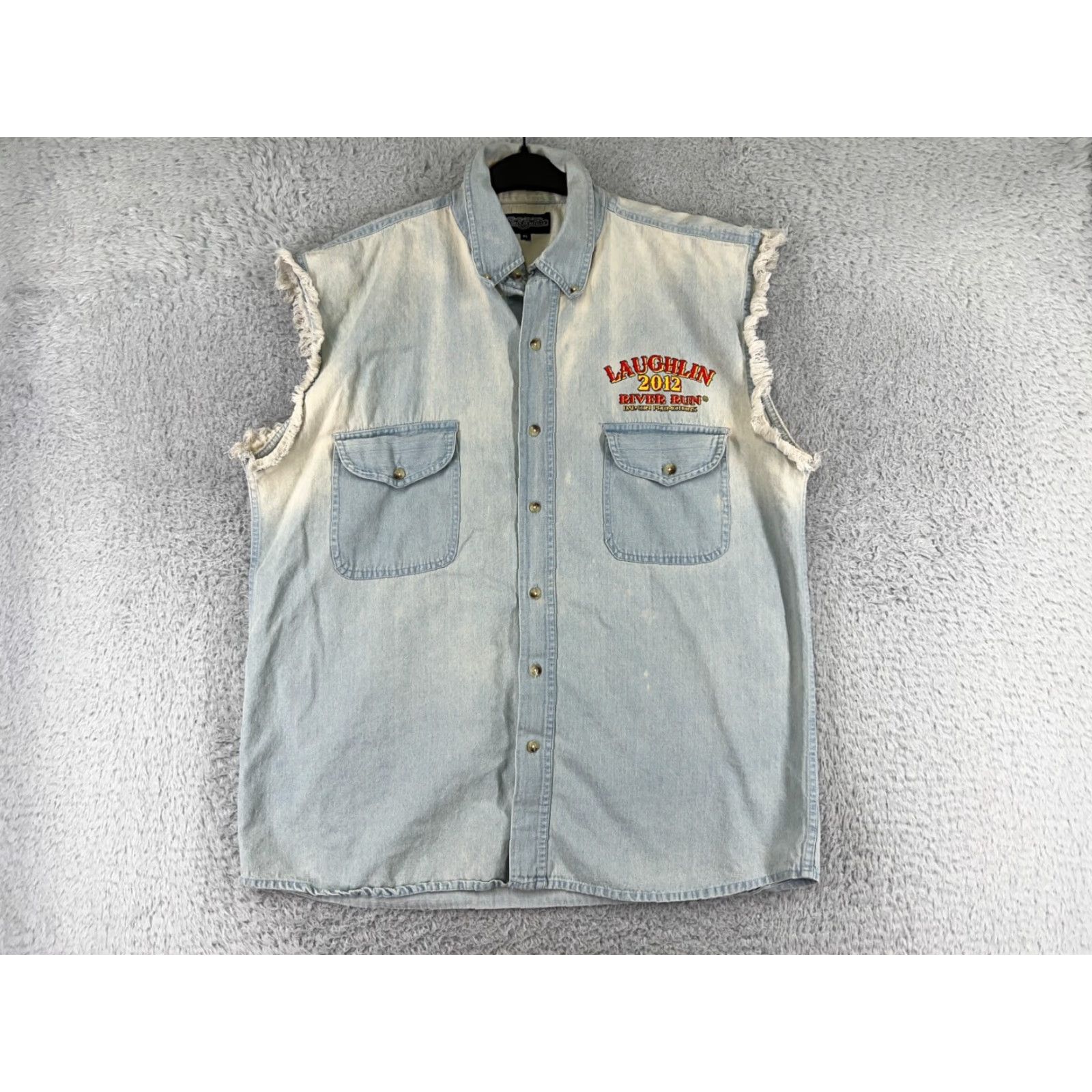 Denime VINTAGE Sports Gallery Vest Men XL Blue Denim Laughlin River Run 2012 Size US XL / EU 56 / 4 - 2 Thumbnail