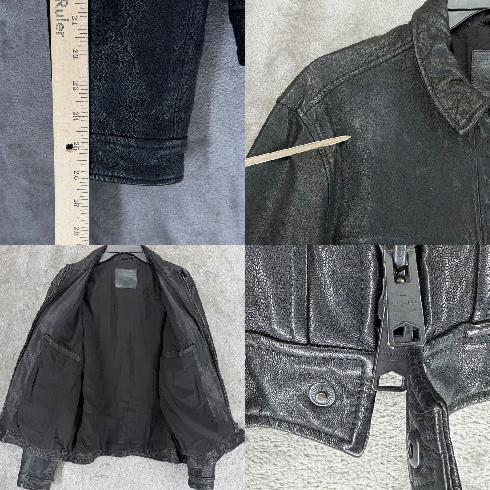 Allsaints AllSaints Lark Leather Jacket Mens L Black Goat Leather Full Zip ML141H Size US L / EU 52-54 / 3 - 8 Thumbnail