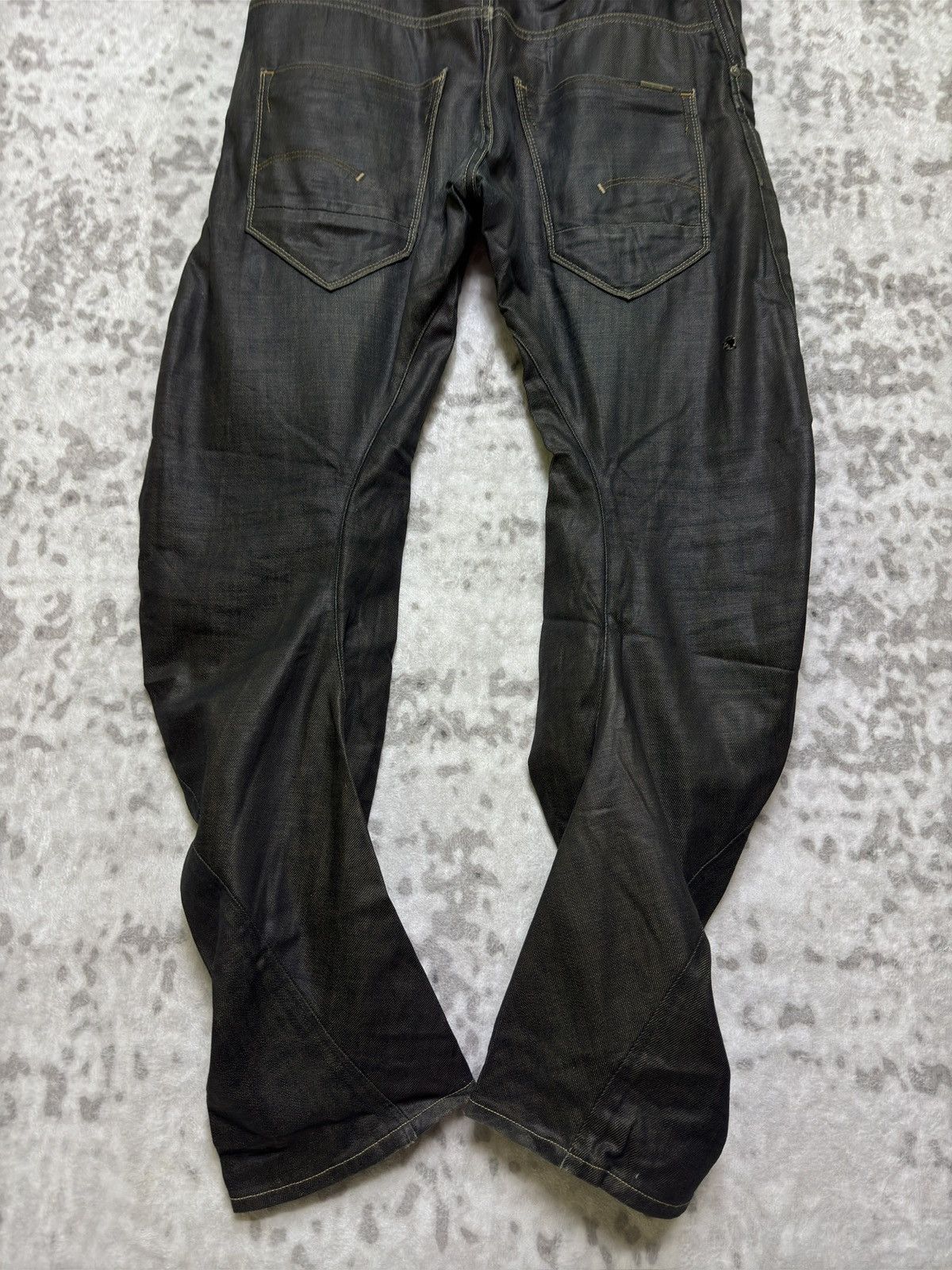 G-Star Vintage G-Star RAW 3301 Waxed Coated Distressed Denim Jeans Size US 31 - 11 Thumbnail