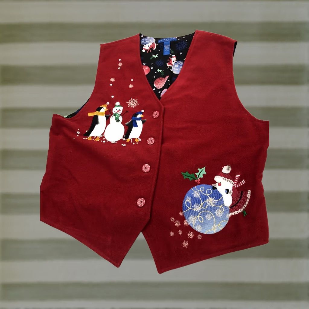 Vintage Karen Scott Sport Embroidered Grandma Festive Christmas Cozy Vest XL Red Sleeveless Vest Women's Christmas Theme Party/Cocktail Casual Size XL / US 12-14 / IT 48-50 - 1 Thumbnail