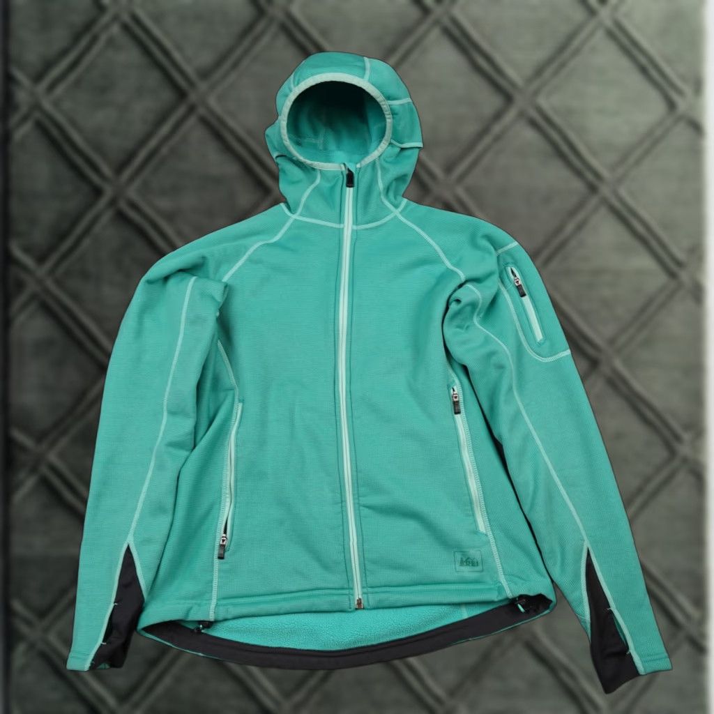 Vintage REI Jacket Womens Small Teal Polartec Wind Pro Hooded Full Zip Fleece Jacket Size S / US 4 / IT 40 - 1 Thumbnail