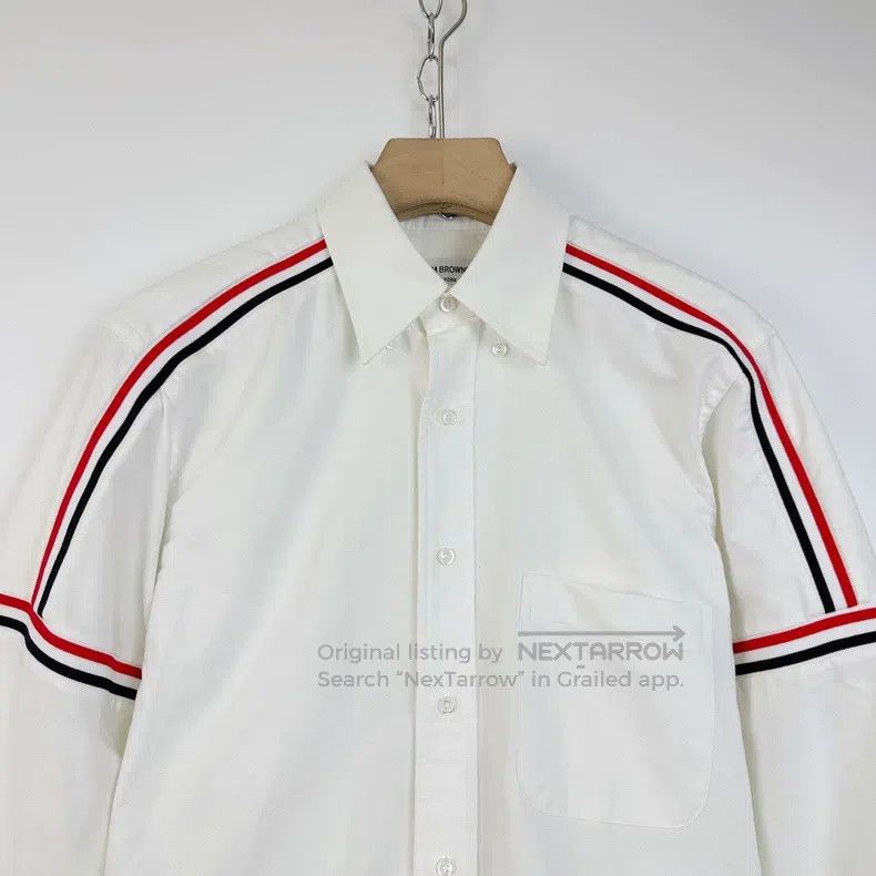 Thom Browne Thom Browne White classic double-sleeve striped shirt Size US L / EU 52-54 / 3 - 3 Thumbnail