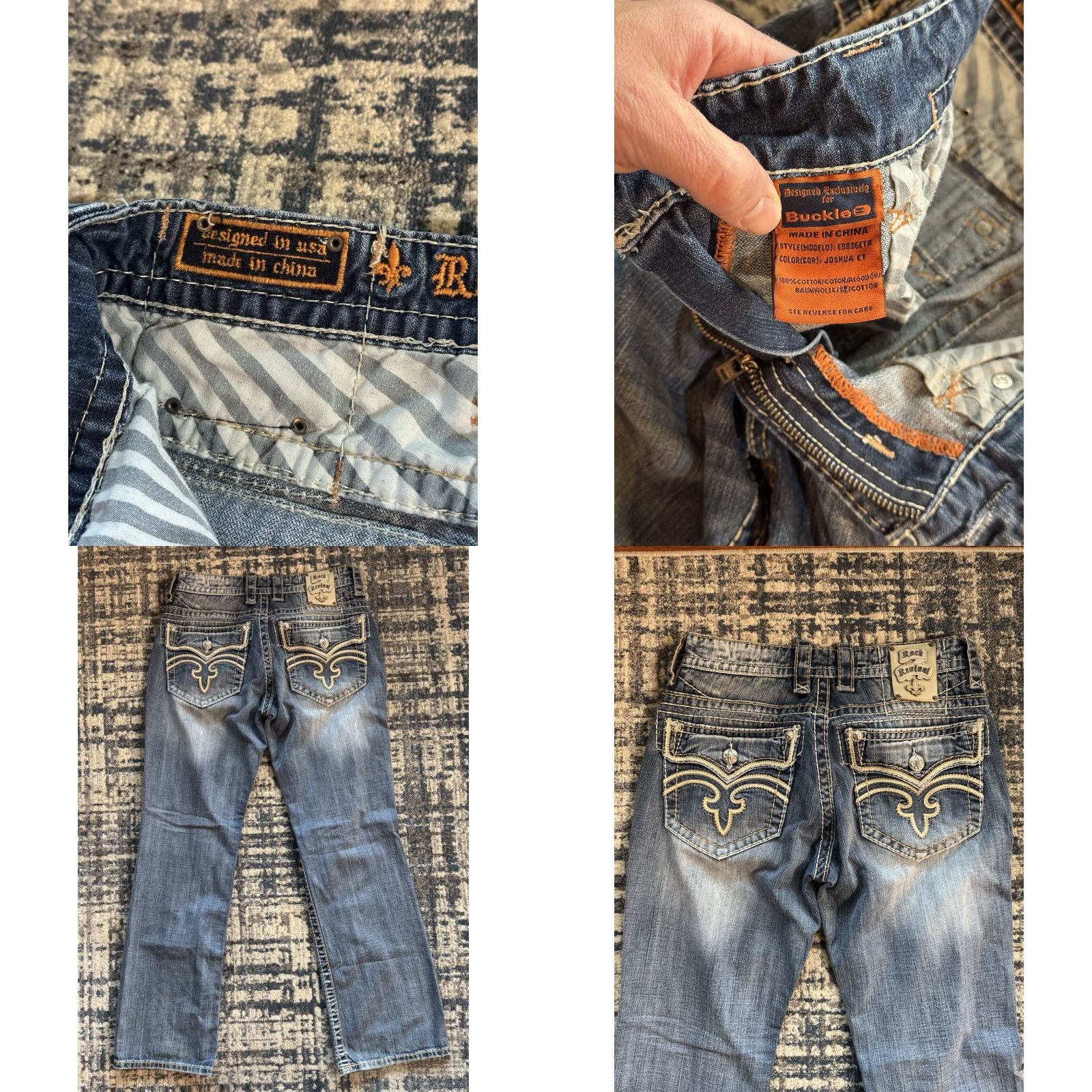Vintage VINTAGE ROCK REVIVAL Jeans Men 33x31 Relaxed Straight Distressed Denim Blue 5-Pocket Rock revival 90s Motorcycle Rock Size US 33 - 8 Thumbnail