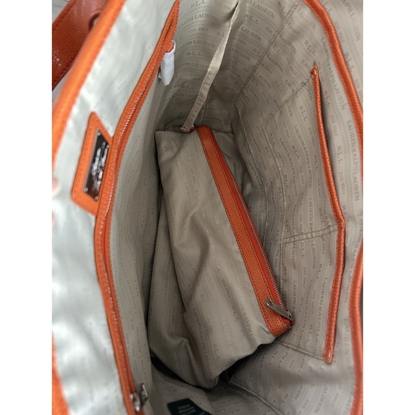 Lauren Ralph Lauren New Ralph Lauren Orange Newton Classic Tote Bag Snakeskin Size ONE SIZE - 8 Thumbnail