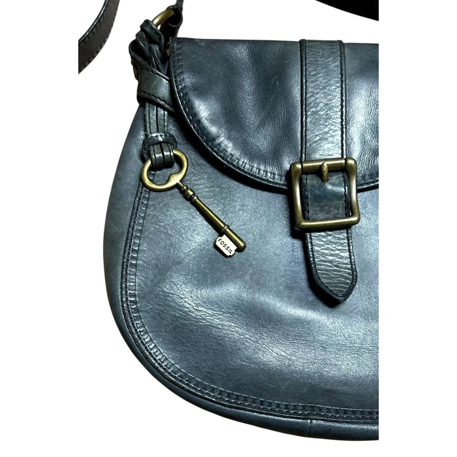 Fossil FOSSIL KEY Grey Leather Satchel Crossbody Purse Shoulder HandBag Women's Read Bag Sydney Vintage No Strap Tear Read More Details Size ONE SIZE - 4 Thumbnail