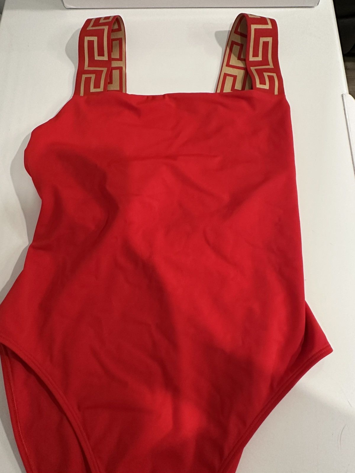 Versace Versace Red One-Piece Swimsuit Geometric Gold Accent Straps Size XL / US 12-14 / IT 48-50 - 2 Thumbnail