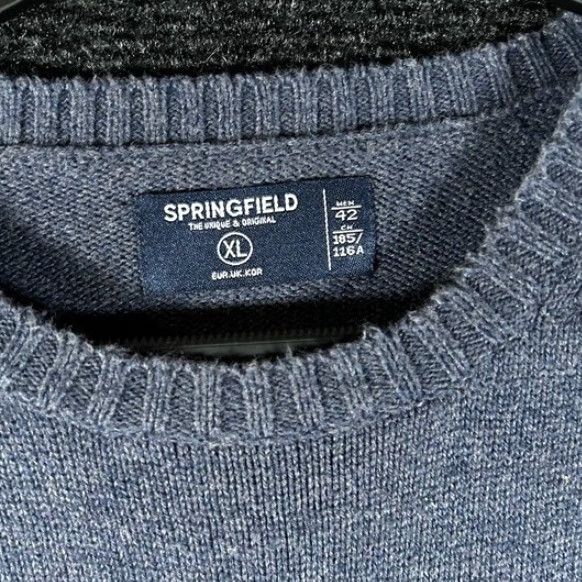 Springfield Springfield Mens XL Striped Crewneck Sweater Navy Blue Cotton Knit Pullover Size US XL / EU 56 / 4 - 2 Thumbnail