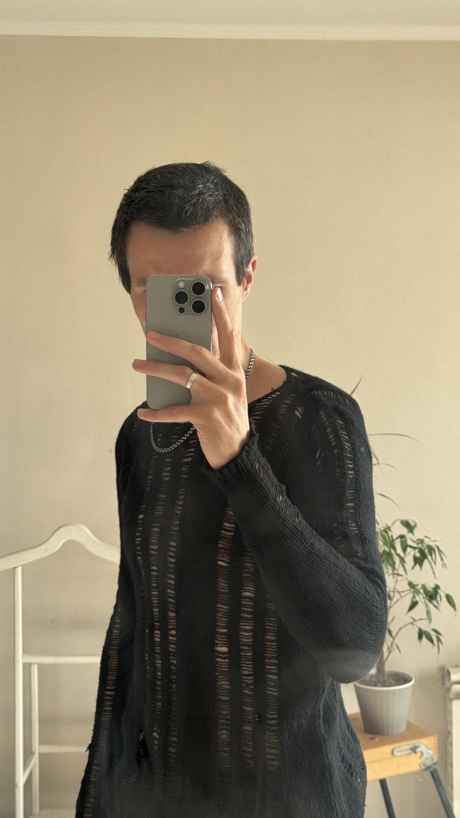 If Six Was Nine Archive Helmut Lang LGB cdg Style Wool Knit Mesh Raw Sweater Size US S / EU 44-46 / 1 - 1 Thumbnail
