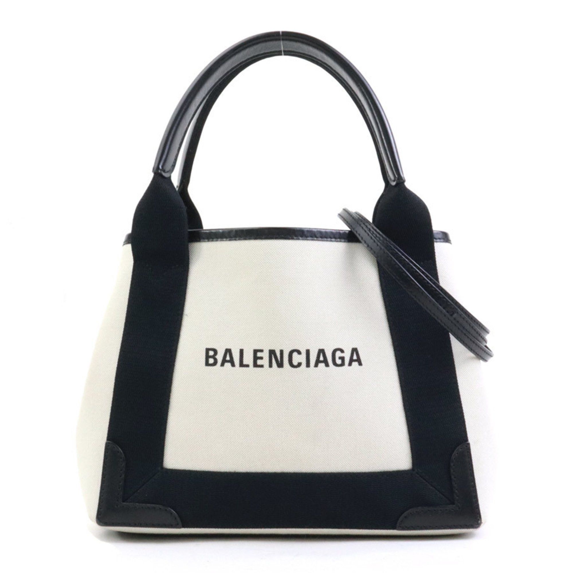 Balenciaga Balenciaga Handbag/Shoulder Bag Navy Cabas XS Canvas and Leather in Ivory Black, Women's, 390346 h31499j Size ONE SIZE - 1 Thumbnail